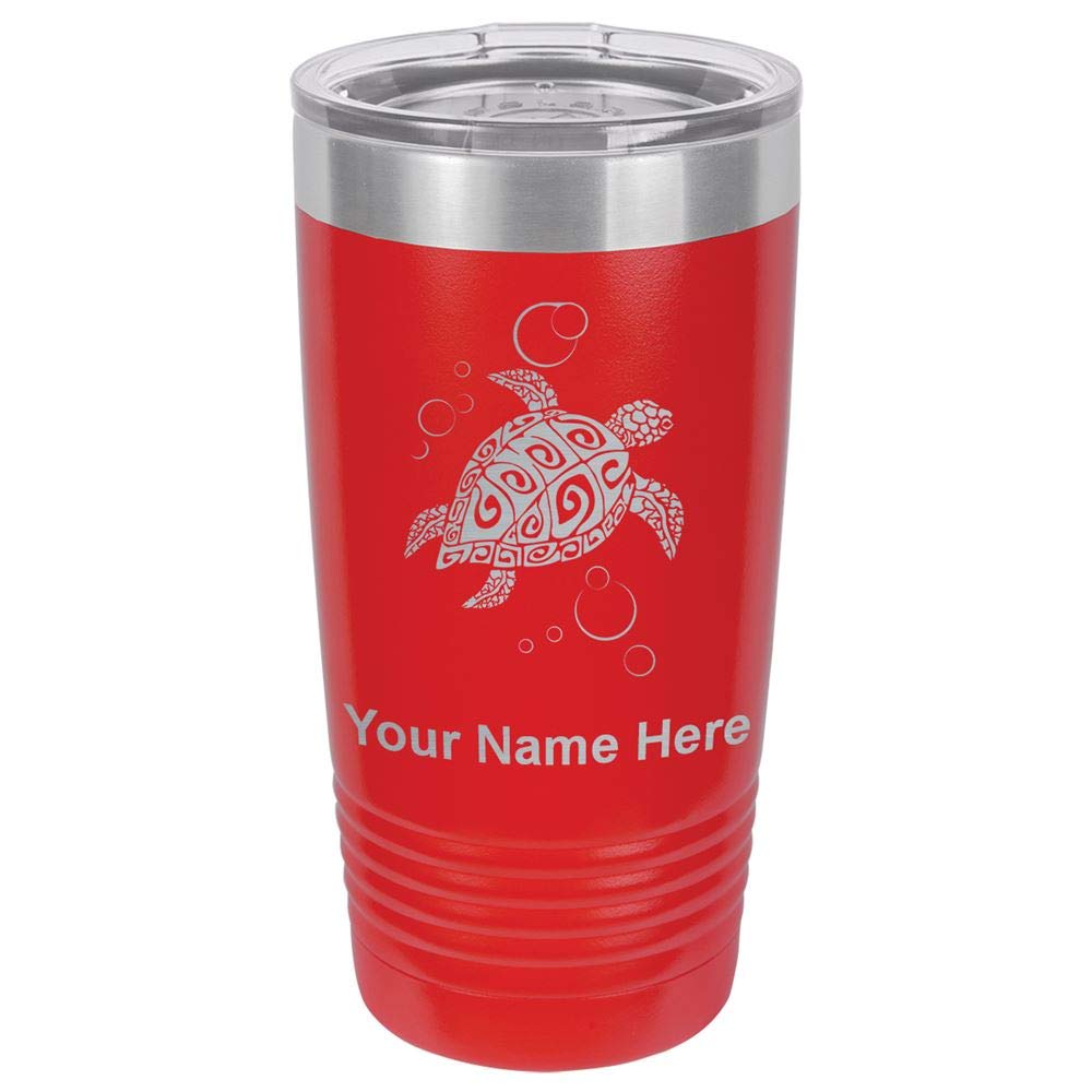 LaserGram 20oz Vacuum Insulated Stainless Steel Tumbler Mug with Hawaiian Sea Turtle Design - Personalized Engraving Included (Red) - Keeps Drinks Hot/Cold for Hours - Perfect for Travel, Office, and Outdoor Activities