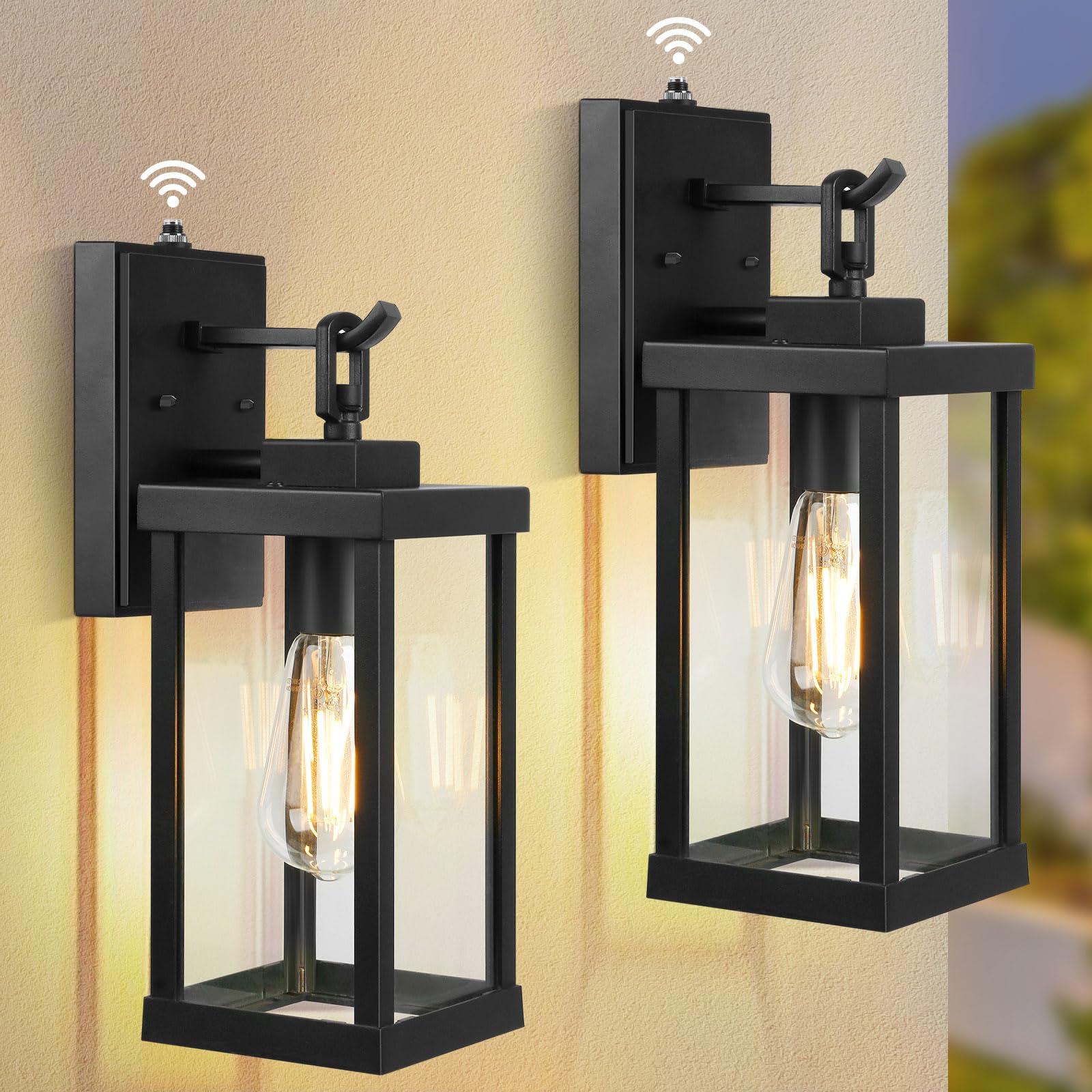 TOPKDA 2 Pack Dusk to Dawn Outdoor Wall Light Fixtures - Modern Waterproof Exterior Lighting with Tempered Glass & Anti-Rust Aluminum - Black Wall Mount Lights for House, Porch, Garage, Patio, Garden - Perfect for Nighttime Safety and Curb Appeal