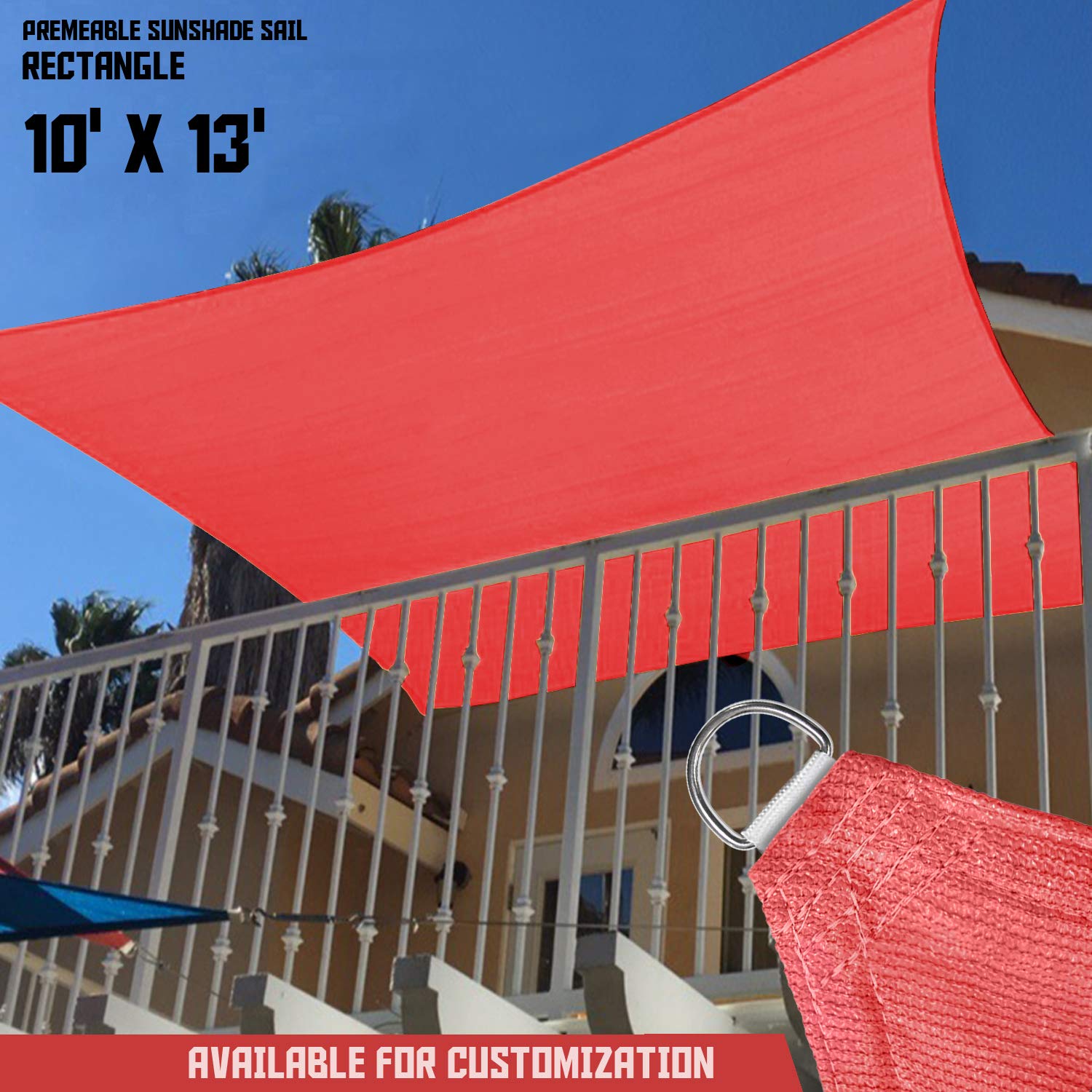 10' x 13' Red Commercial Grade Sun Shade Sail - UV Protection Square Canopy with Permeable Fabric & Curved Edges - Perfect for Patio, Poolside, Backyard, and Outdoor Commercial Spaces