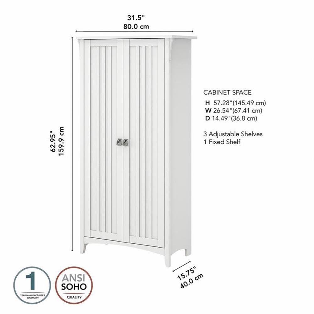 Pemberly Row White Transitional Bathroom Storage Cabinet with Doors - Perfect for Bathroom Organization, Linen Closet & Small Space Storage