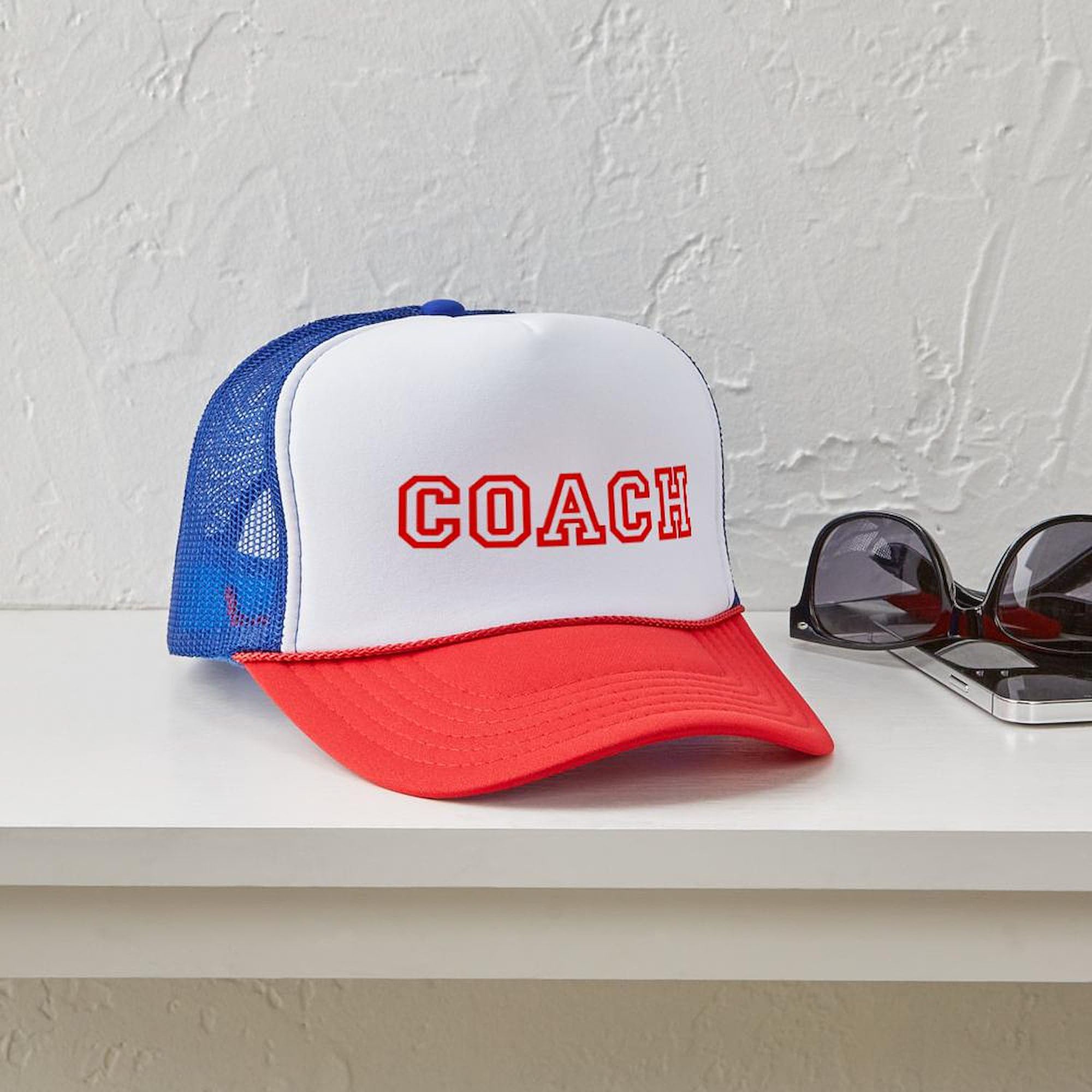 Custom Coach Trucker Mesh Hat - Adjustable Snapback Cap for Baseball & Outdoor Activities | Perfect for Sports Fans & Casual Wear