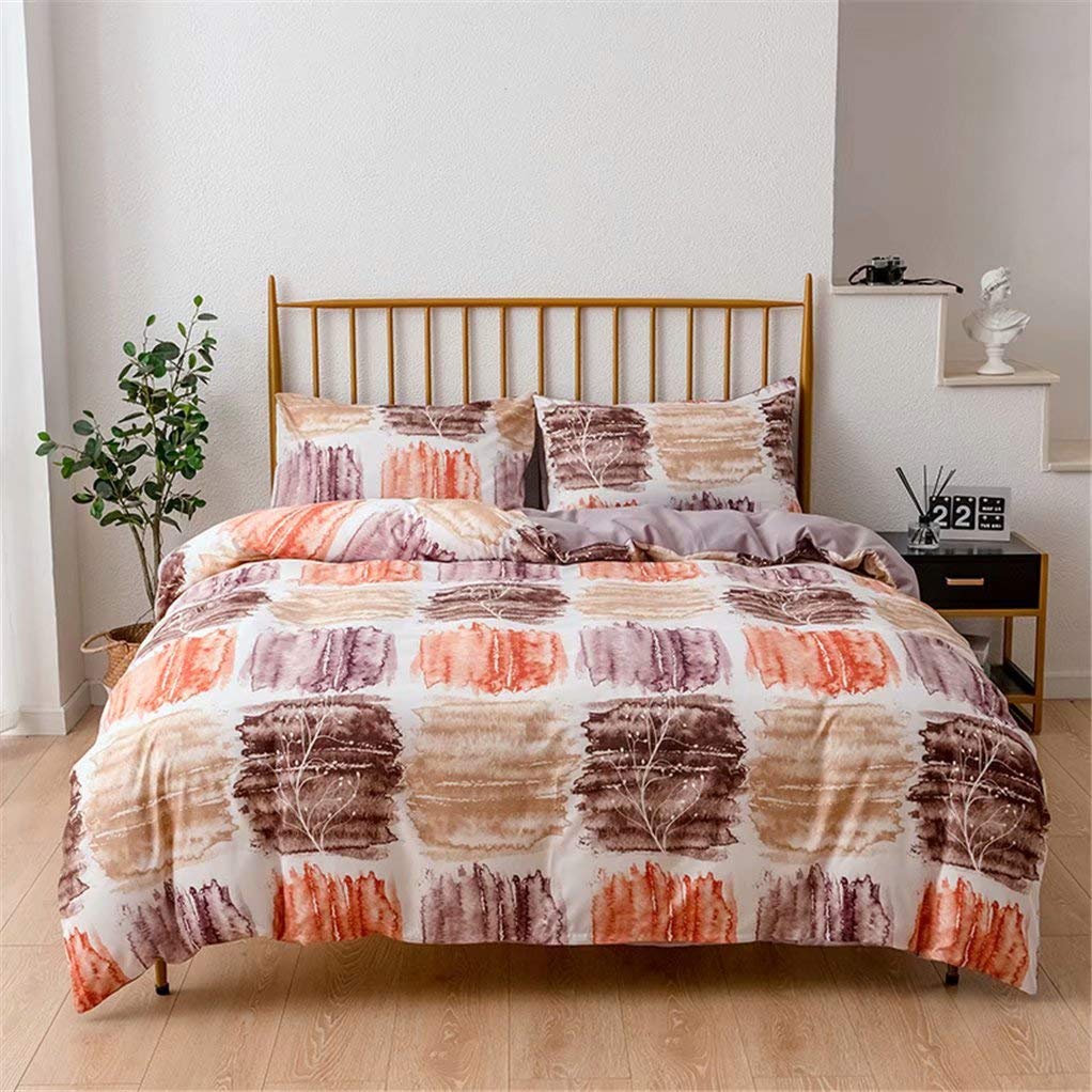 Zhuluokeke 3-Piece Queen Size Bedding Set - Ink Graffiti Print Comforter Cover & Pillowcases, Ultra Soft Duvet Cover Set in Orange & Brown (90