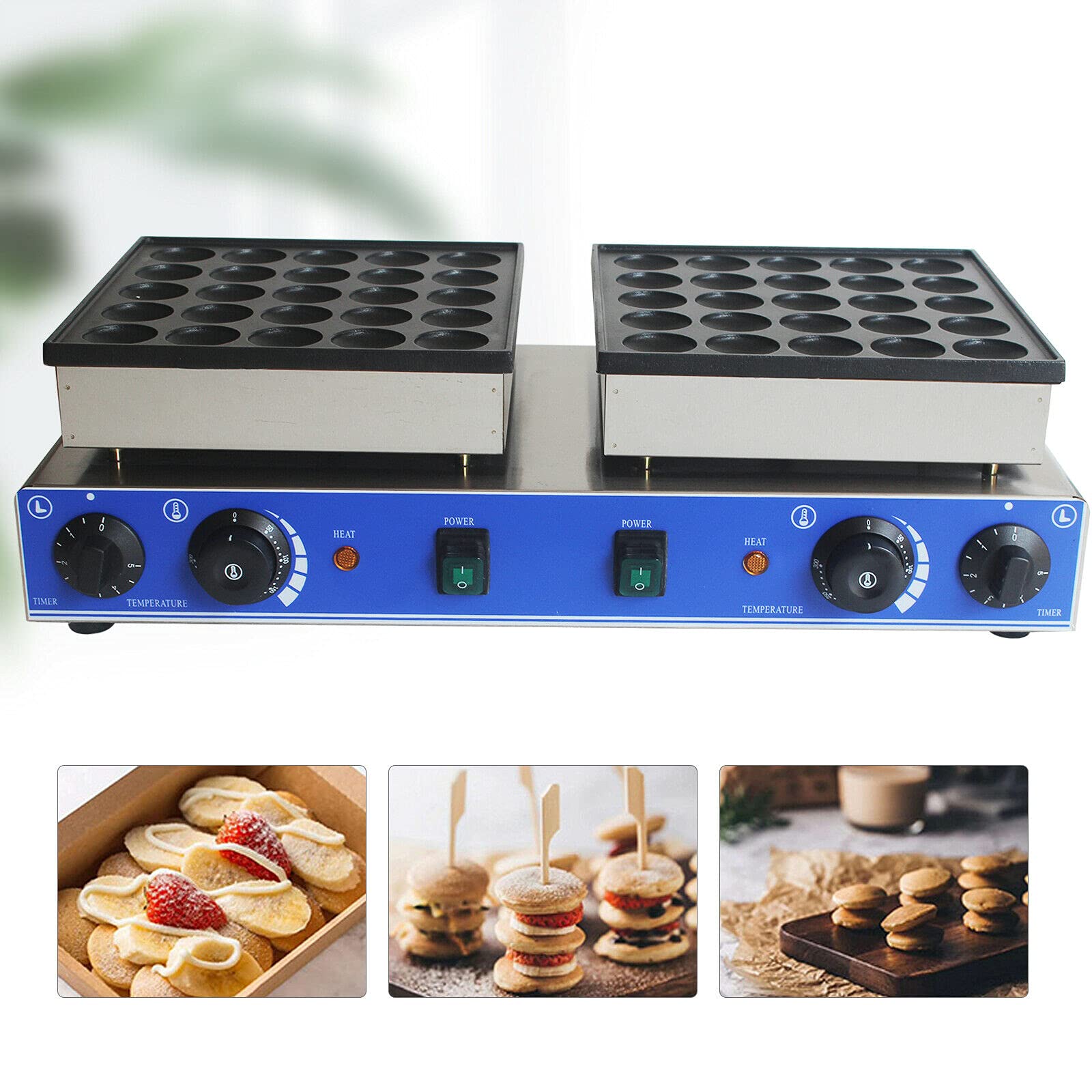 Commercial Dutch Pancake Maker - 1600W Dual Plate Electric Poffertjes Machine with 25+25 Holes, 1.8 Inch Stainless Steel Mini Pancake Baker for Snack Bars, Restaurants & Home Use - Perfect for Breakfast, Desserts & Street Food Stalls