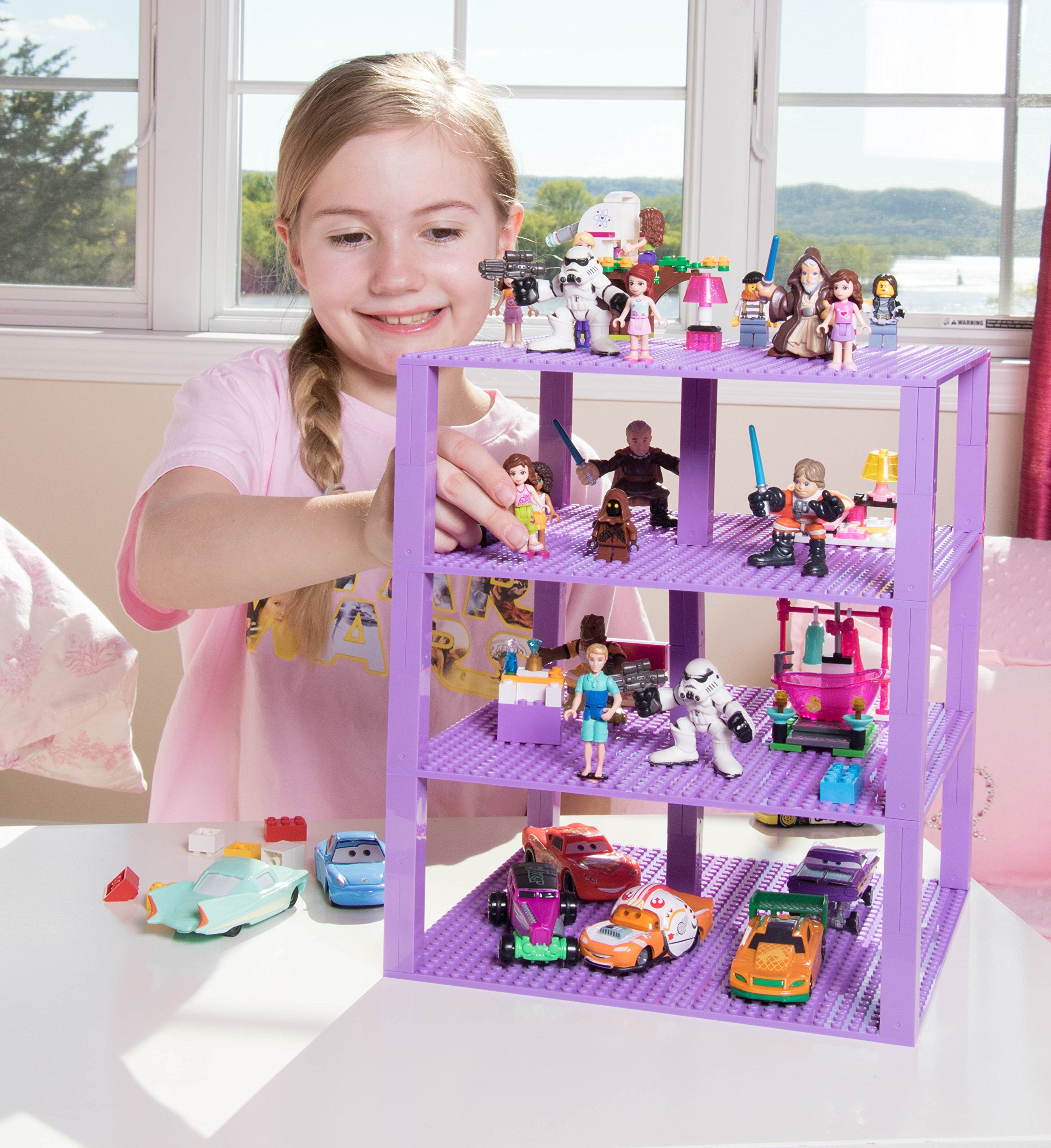 Strictly Briks 4 Pack Classic Stackable Baseplates 10x10 Inches - Compatible with Lego Building Bricks, 32x32 Studs for Towers & Shelves - Includes 4 Plates & 30 Stackers in Lavender | Perfect for Kids' Creative Play, DIY Room Decor & STEM Learning Activities