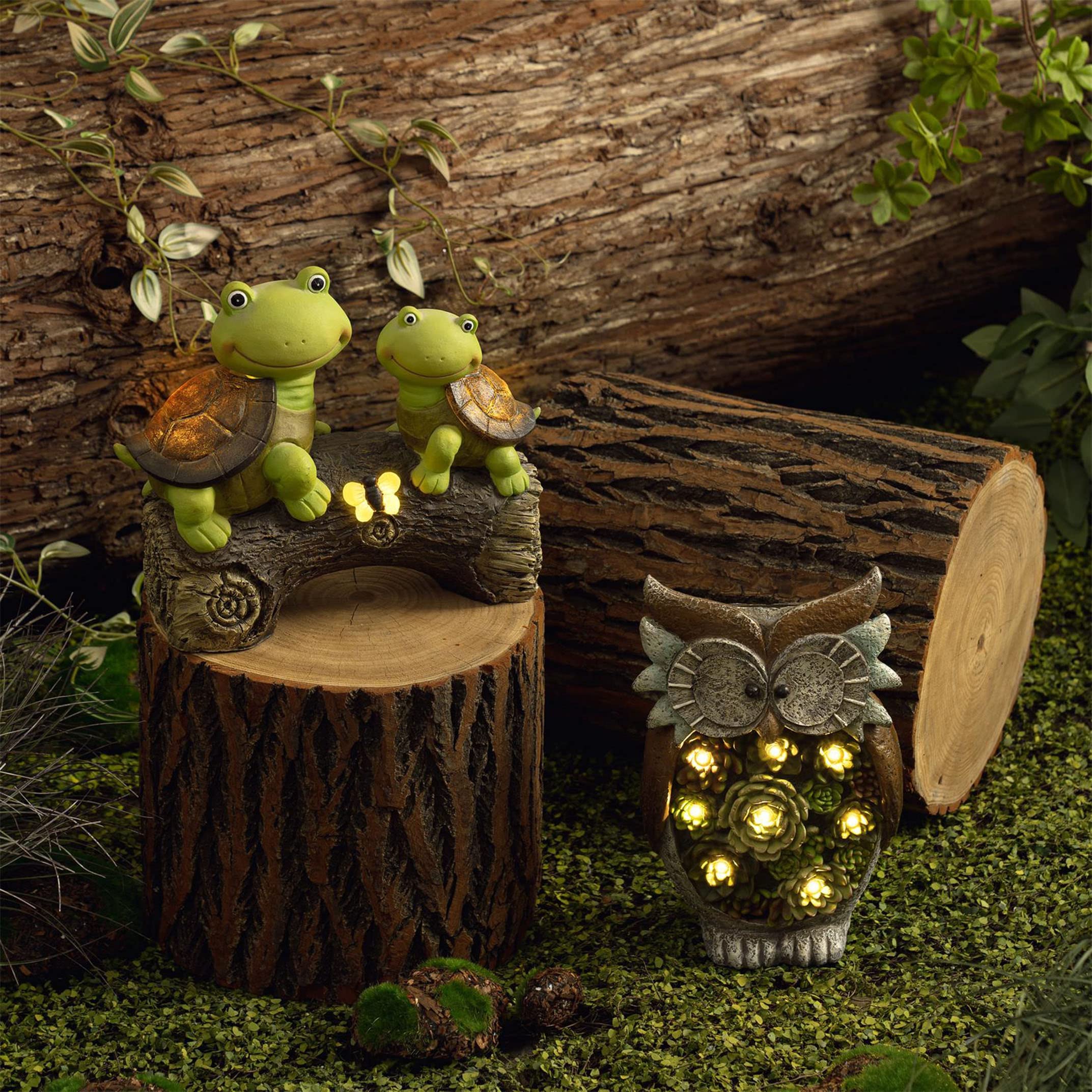 LA JOLIE MUSE 10 Inch Solar-Powered Garden Turtle Statue - Cute Frog-Faced Resin Turtle Figurine with LED Lights | Outdoor Lawn Decor, Fall Gnome Yard Ornaments & Thoughtful Gardening Gifts for Mom | Perfect for Patio, Backyard Decor & Mother's Day Presents