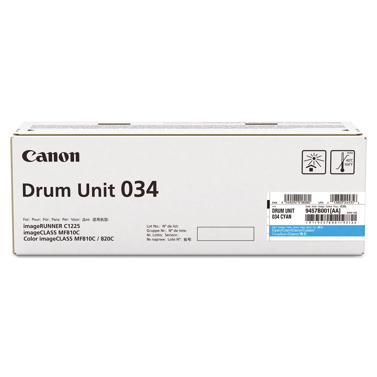 Canon 034 Cyan Drum Cartridge (9457B001) - 1-Pack for Canon Color imageCLASS MF810Cdn & MF820Cdn Laser Printers - High-Quality Replacement for Vibrant Office Printing