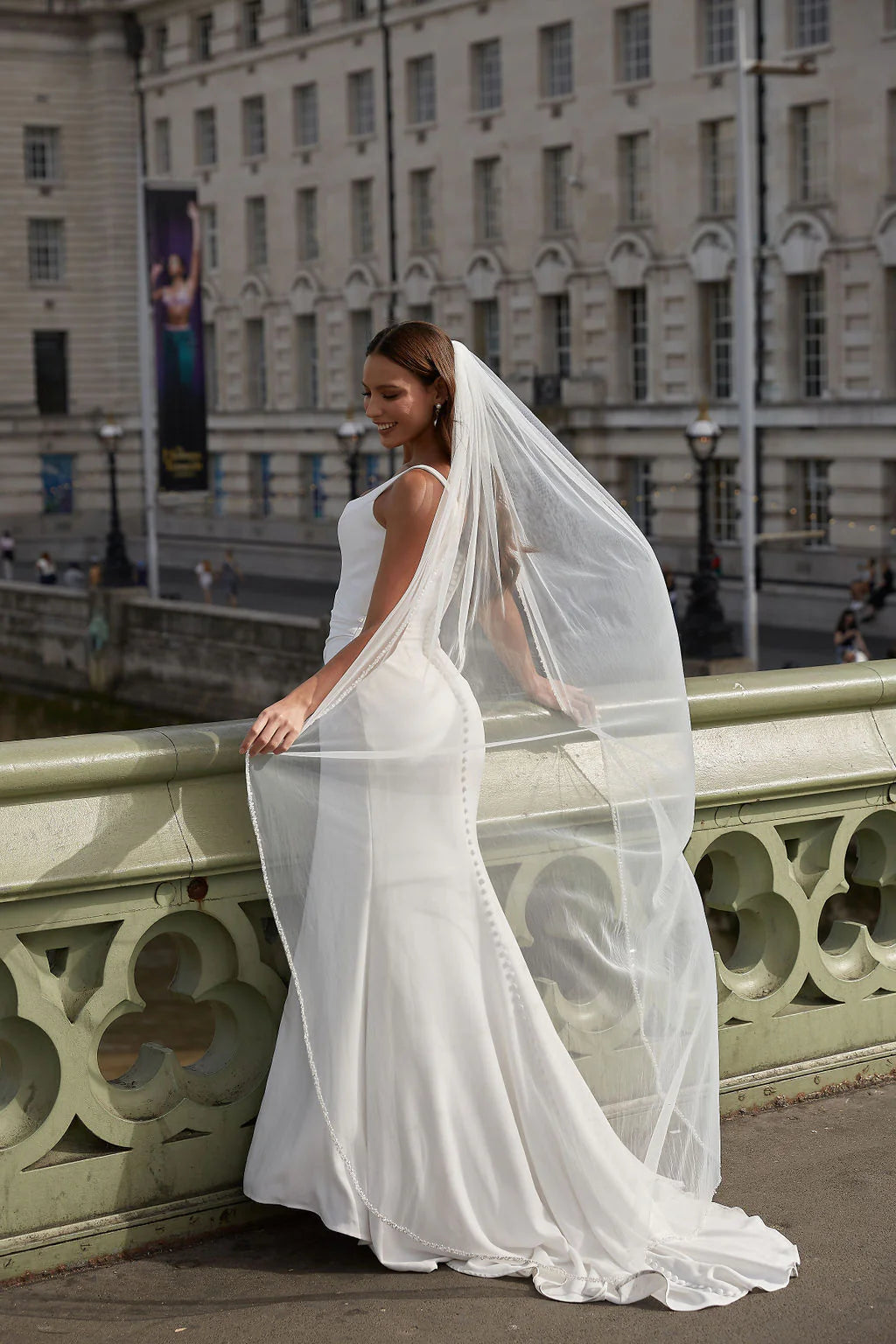 Lola Knight Maeve Single Tier Crystal & Pearl Wedding Veil Ivory - Elegant Bridal Accessory for Weddings, Bridal Showers & Formal Events