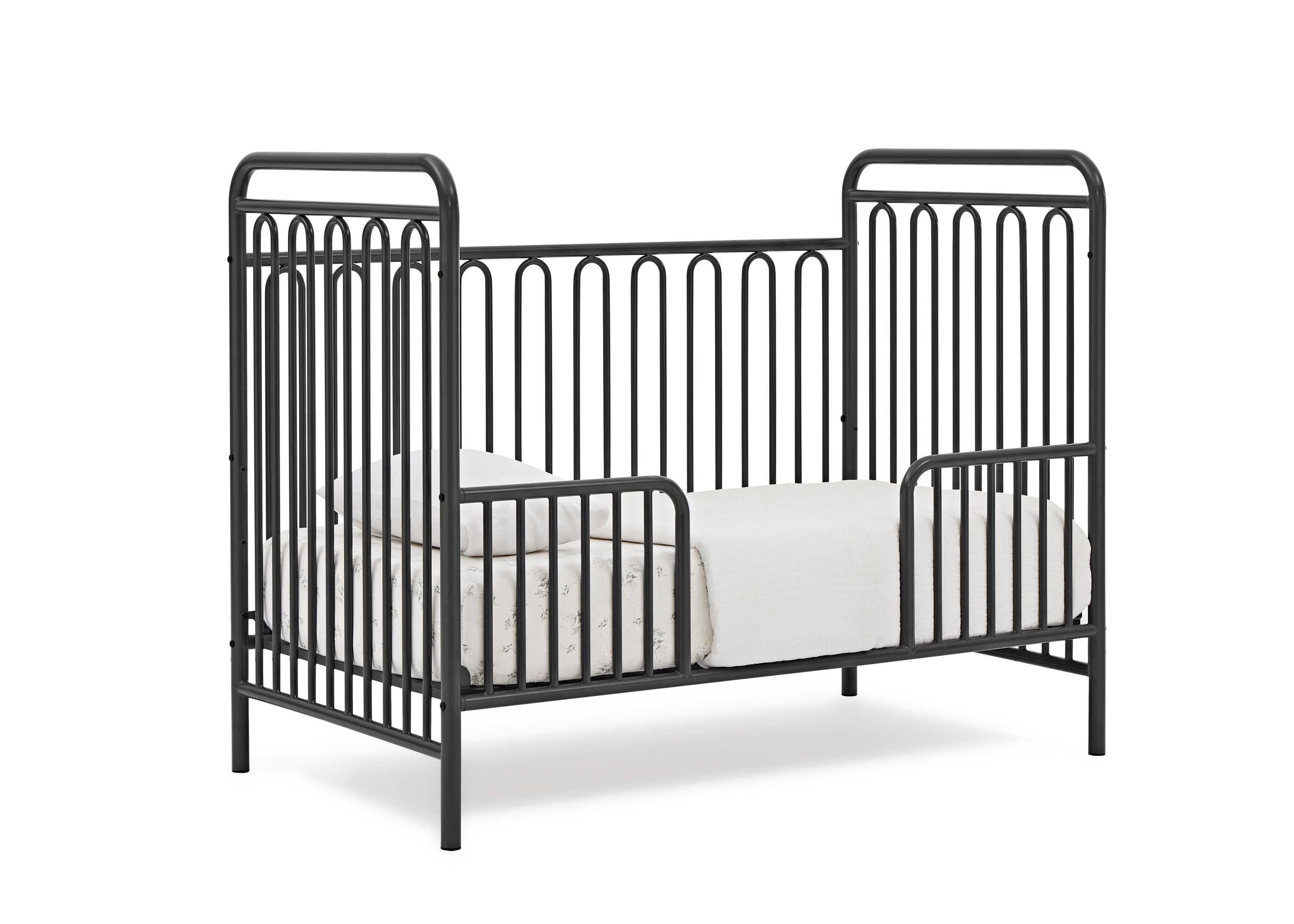 Darcy 4-in-1 Convertible Metal Baby Crib - Toddler Bed, Daybed & Full-Size Bed Conversion - Modern Nursery Furniture for Newborns to Teens (White) | Perfect for Small Spaces & Growing Families