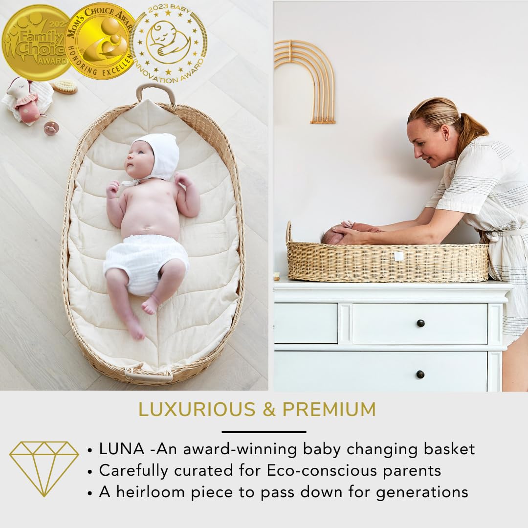 Premium Organic Baby Nursery Bundle - Handmade Matching Baby Changing Basket & Diaper Caddy Organizer Set - Perfect for Nursery Organization & Baby Shower Gifts