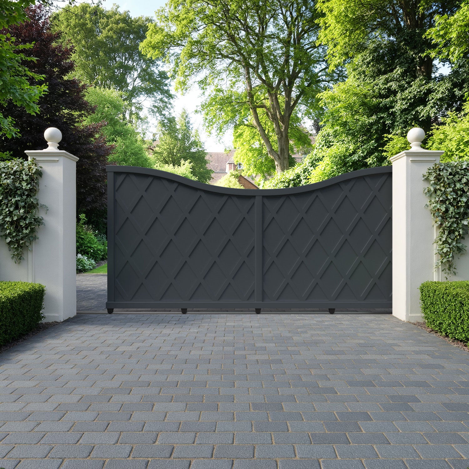 Ashfield Aluminum Sliding Driveway Gate - Low Profile, Middle Drive - Perfect for Residential & Commercial Security