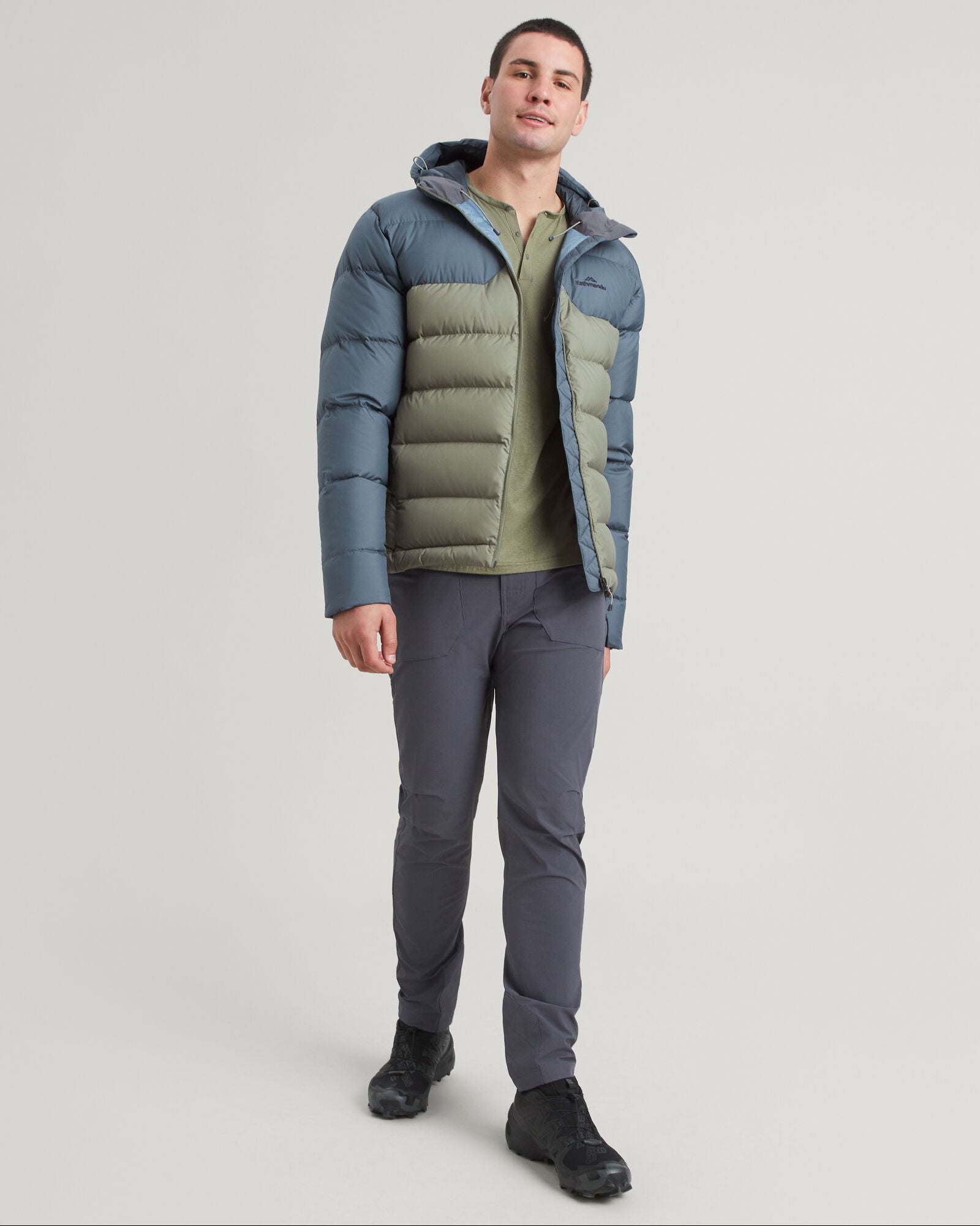 Men's Epiq Hooded Down Jacket - Lightweight Winter Coat for Outdoor Activities, Hiking & Travel - Night Black/Beech Brown