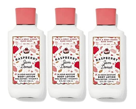 Bath & Body Works Raspberry Jam Donut Body Lotion - 3 Full Size Bottles Value Pack | Sweet & Fruity Moisturizer for Smooth, Hydrated Skin | Perfect for Daily Use, Gifts & Self-Care Routine