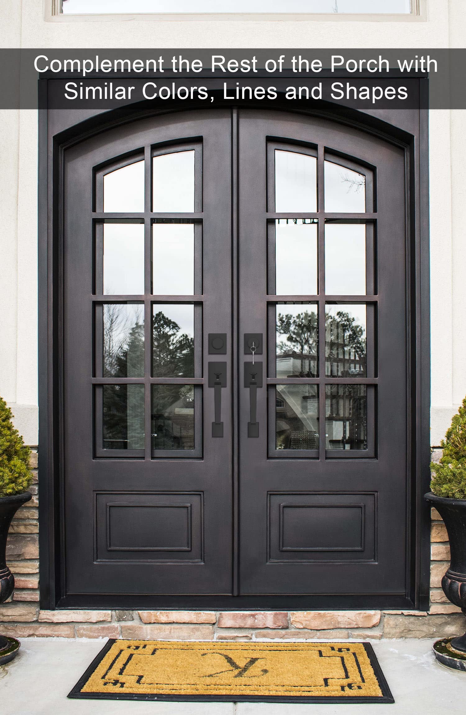 GoldenWarm Matte Black Double Front Door Lock Set with Reversible Handle Lever - Modern Double Door Handle Set with Dummy for Enhanced Security | Perfect for Homes, Offices & Entry Doors