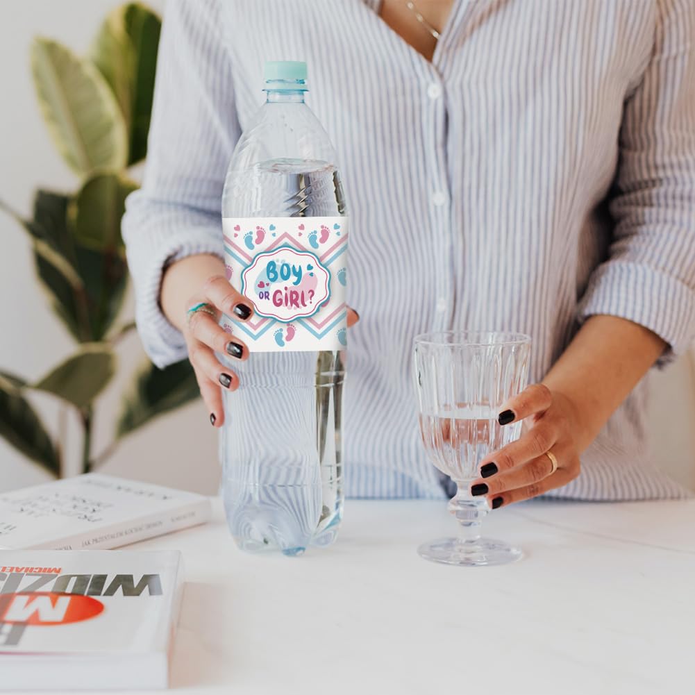 30pcs Gender Reveal Water Bottle Labels - Baby Shower Stickers, Waterproof Bottle Wraps with Footprints Design for Themed Parties & Events - Perfect for Baby Showers, Gender Reveal Parties & Celebrations