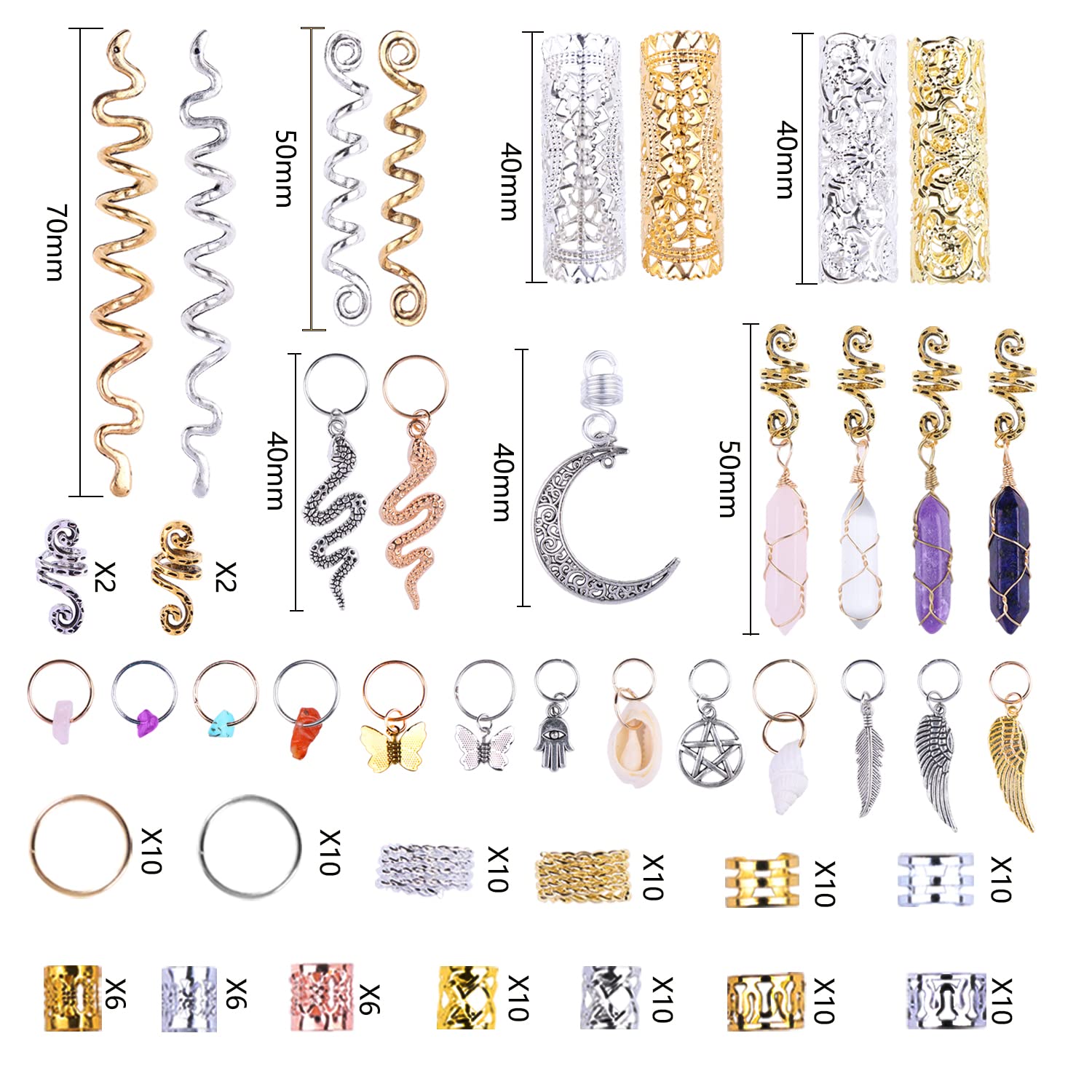 Leeven 150PC Dreadlock Beads & Hair Crystals for Braids & Locs - Women's Hair Jewelry for Styling