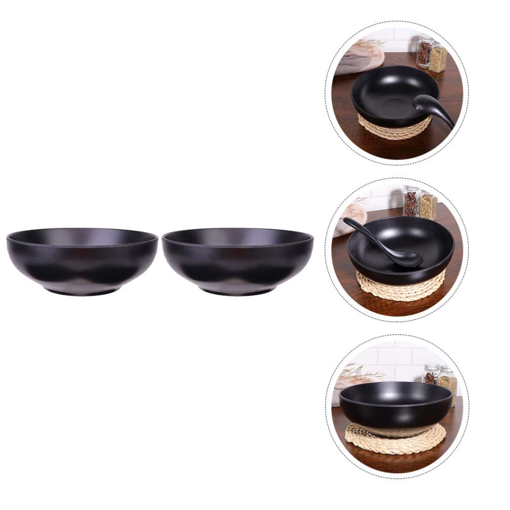 DOITOOL 2-Pack Vintage Japanese Style Melamine Ramen Noodle Bowls - 16oz Soup, Udon, Pasta, Salad & Cereal Serving Bowls - Durable & Lightweight for Home, Restaurant & Outdoor Use (Black)