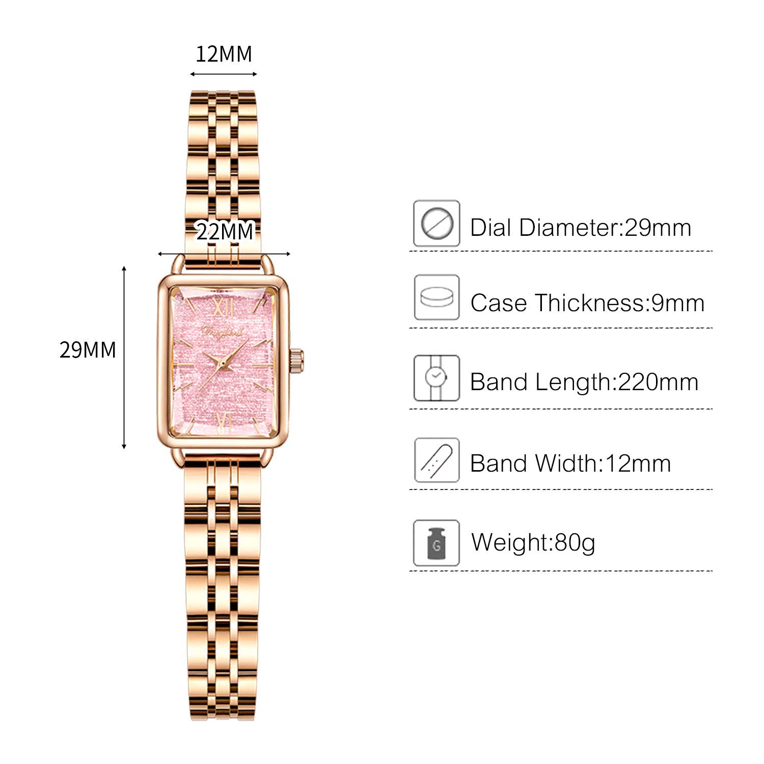 RORIOS Women's Casual Watch - Square Dial Stainless Steel Strap for Everyday Wear