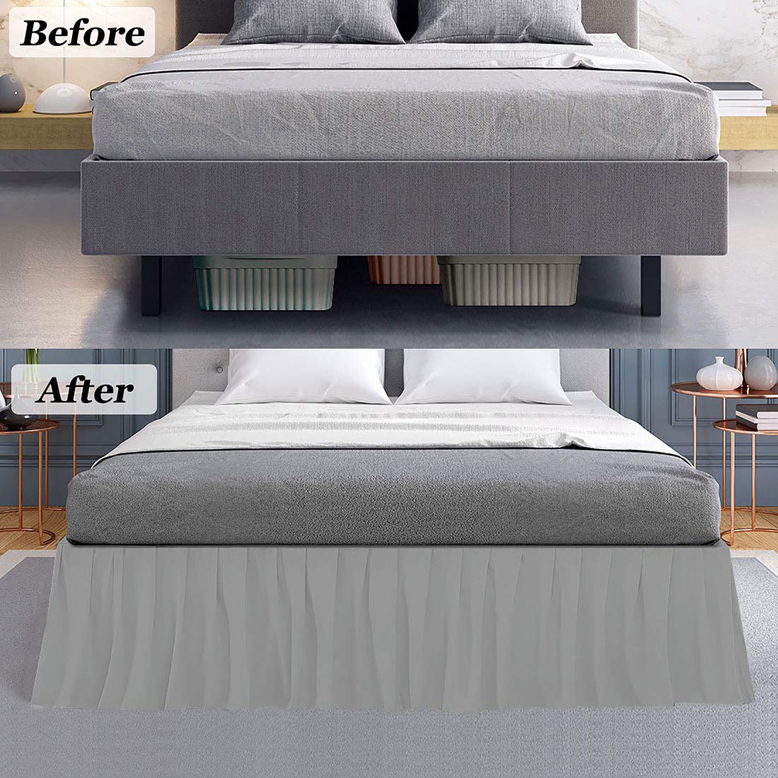 Elegant Ruffled Bed Skirt Light Grey Queen Size – 15