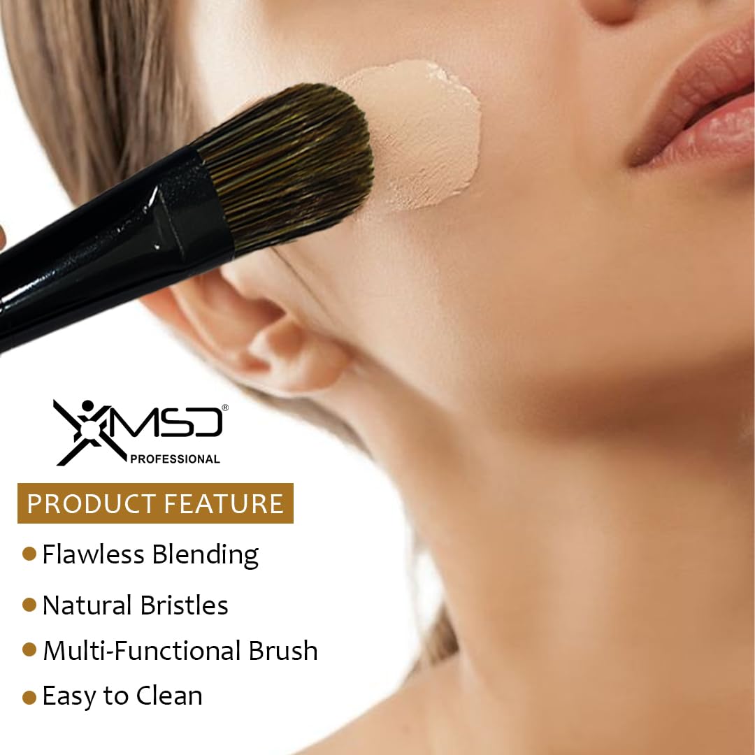 XMSD Professional Foundation Brush - Natural Bristles Makeup Brush for Flawless Liquid & Powder Foundation Application - Perfect for Daily Makeup, Bridal Looks & Professional Makeup Artists
