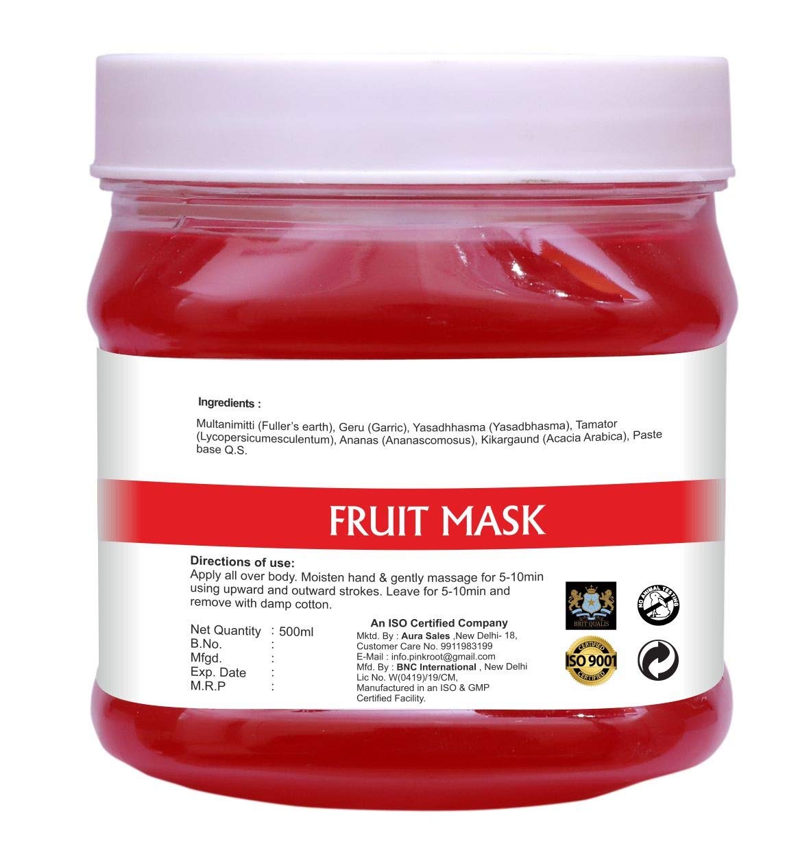 Organic Pink Root Aloe Vera Cream & Fruit Mask Set - 500g Each - Hydrating Moisturizer for Dry Skin, Face & Body Care - Perfect for Daily Skincare Routine & Spa Treatments at Home