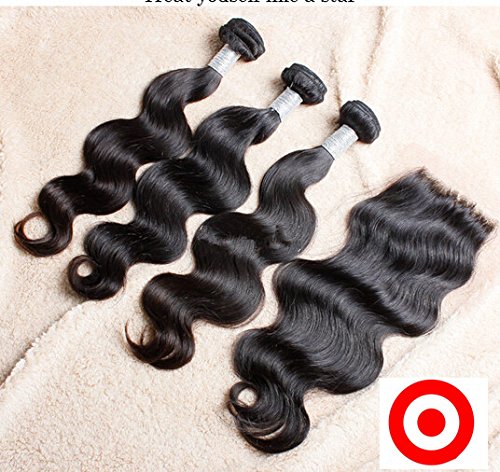 DaJun Hair 8A Grade Cambodian Virgin Remy Human Hair Bundles with Lace Closure - Body Wave 14
