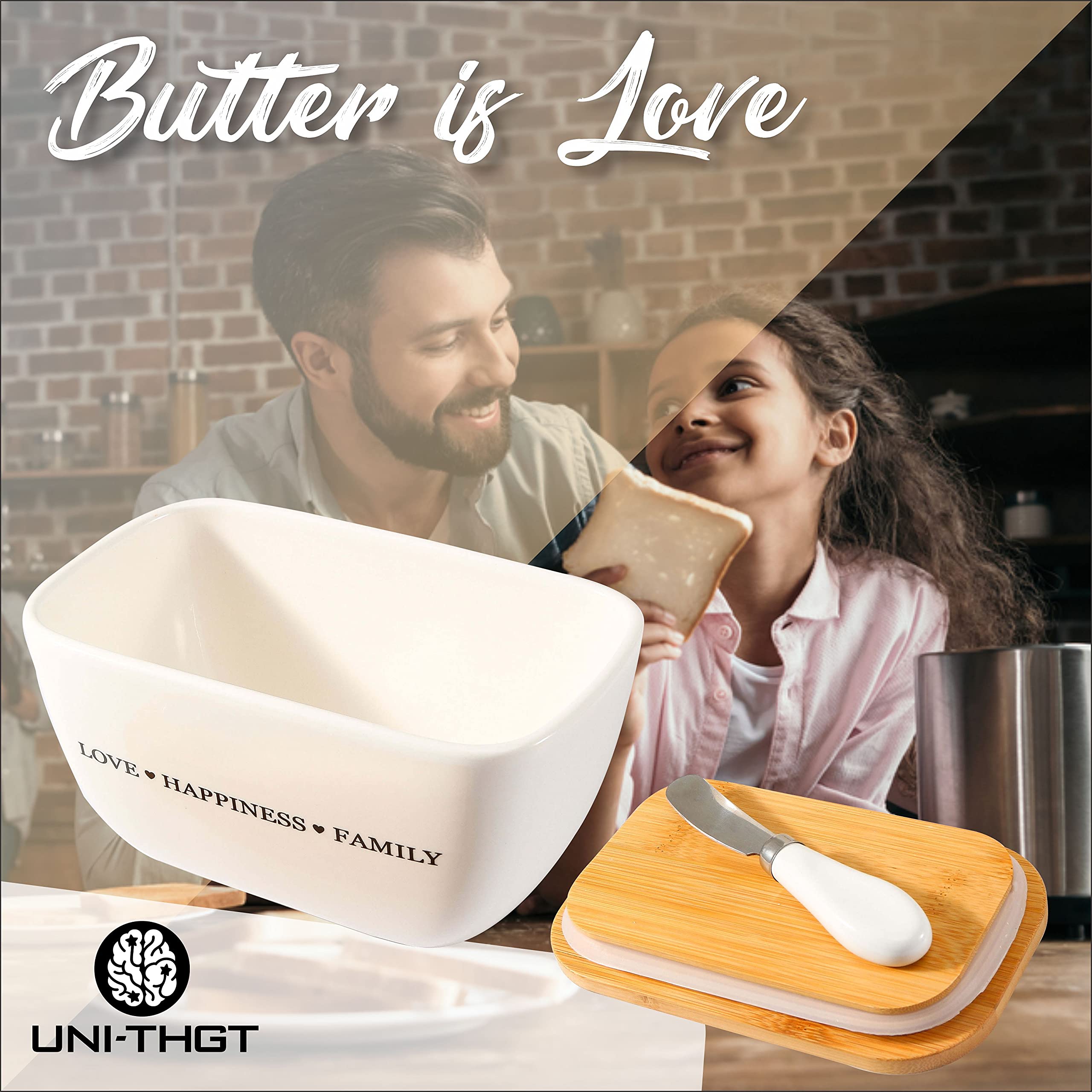 Ceramic Butter Dish with Lid and Knife Holder - Butter Keeper & Countertop Storage Container - Fresh Butter Tray for Kitchen, Dining Table, and Breakfast Buffet - by UNI-THGT