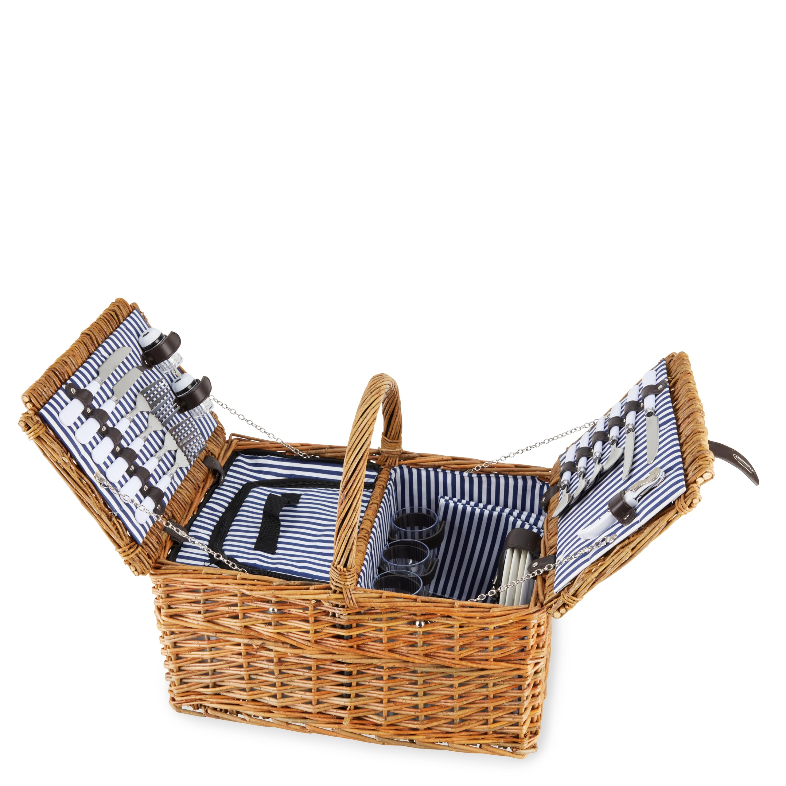 Twine Cape Cod Wicker Picnic Basket Set for 4 with Insulated Compartments - Includes Silverware, Plates, Napkins, Wine Glasses & Accessories | Perfect for Outdoor Dining, Beach Picnics, Camping & Garden Parties