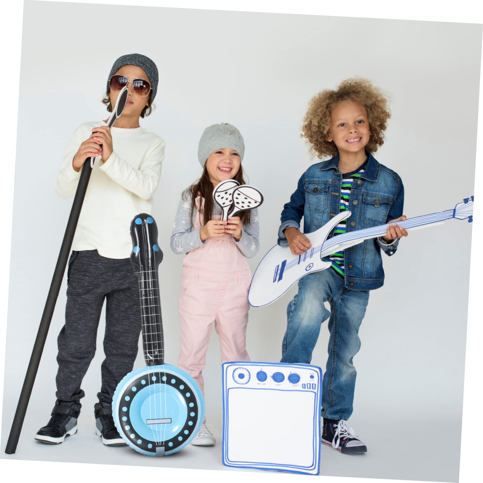 BESTonZON 6-Piece Inflatable Musical Instrument Set - Ukulele, Banjo, Microphone for Kids - Fun Educational Toy & Gift for Children - Perfect for Birthday Parties, Music Lessons & Pretend Play