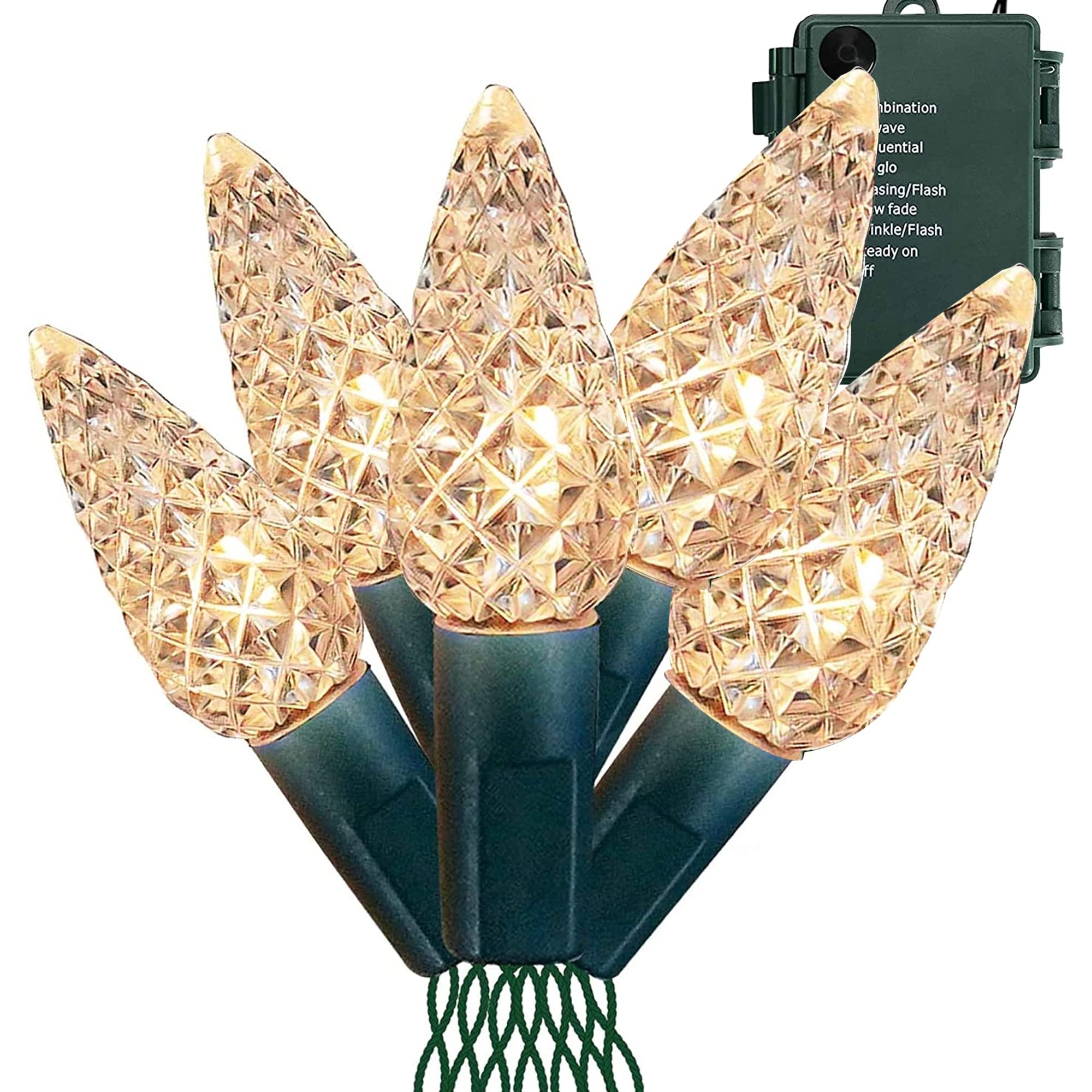 50 LED 17ft Battery Operated Christmas Lights - 8 Lighting Modes, Warm White String Lights for Indoor/Outdoor Xmas Tree, Wedding & Holiday Decorations - Perfect for Home, Garden, Party and Festive Decor