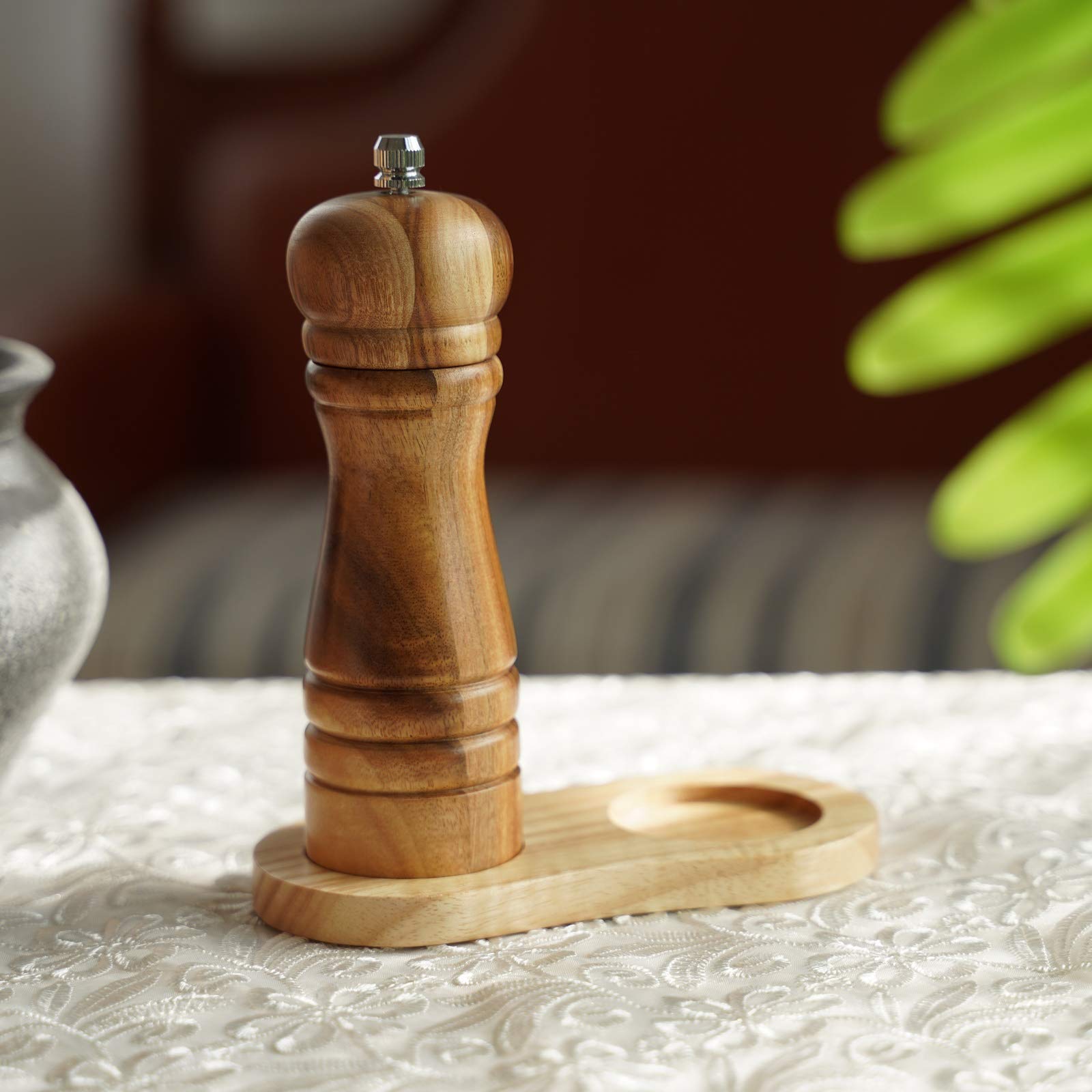 Premium Rubber Wood Salt and Pepper Mill Tray - 5cm Inner Diameter, Natural Dining Table Protector for Grinders | Perfect for Kitchen Countertops, Dining Tables & Gift Giving
