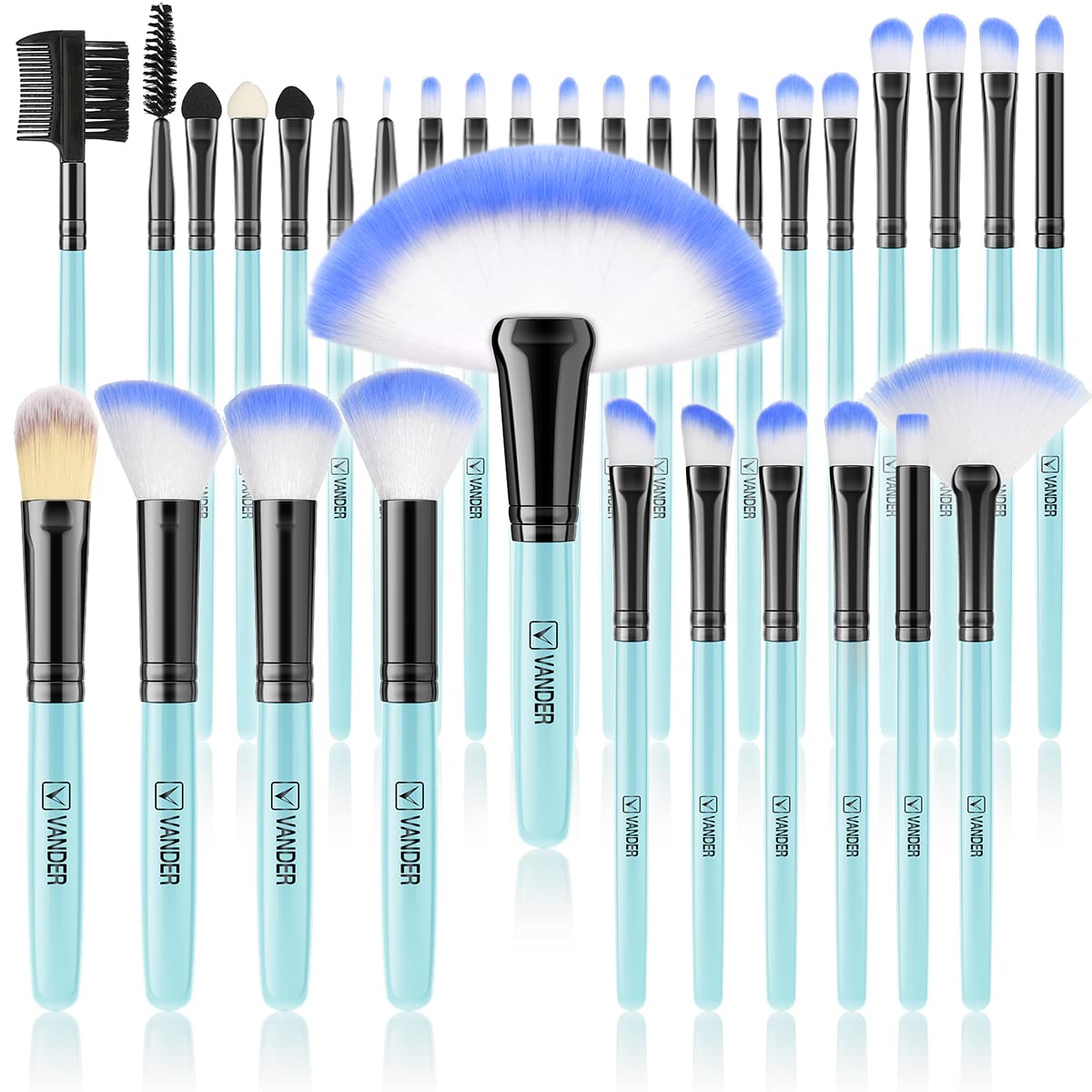 VANDER Professional 32-Piece Makeup Brush Set for Foundation, Concealer, Eyeshadow & Eyeliner - Blue Cosmetic Brushes | Perfect for Makeup Artists & Beginners | Salon, Home & Travel Use