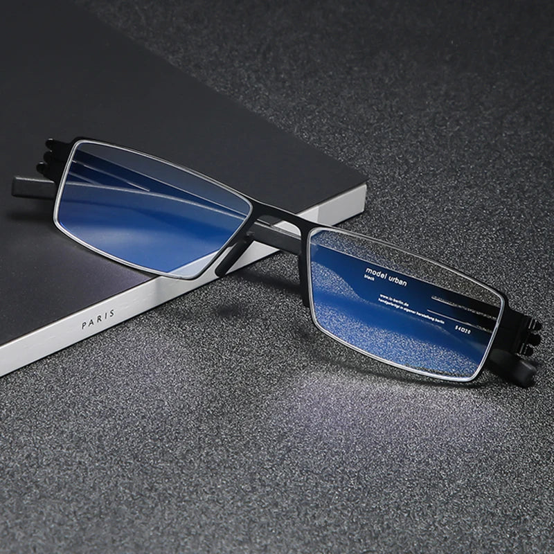 Unisex Black Full Rim Square Stainless Steel Eyeglasses IB005 - Stylish & Durable for Work, Reading & Everyday Wear