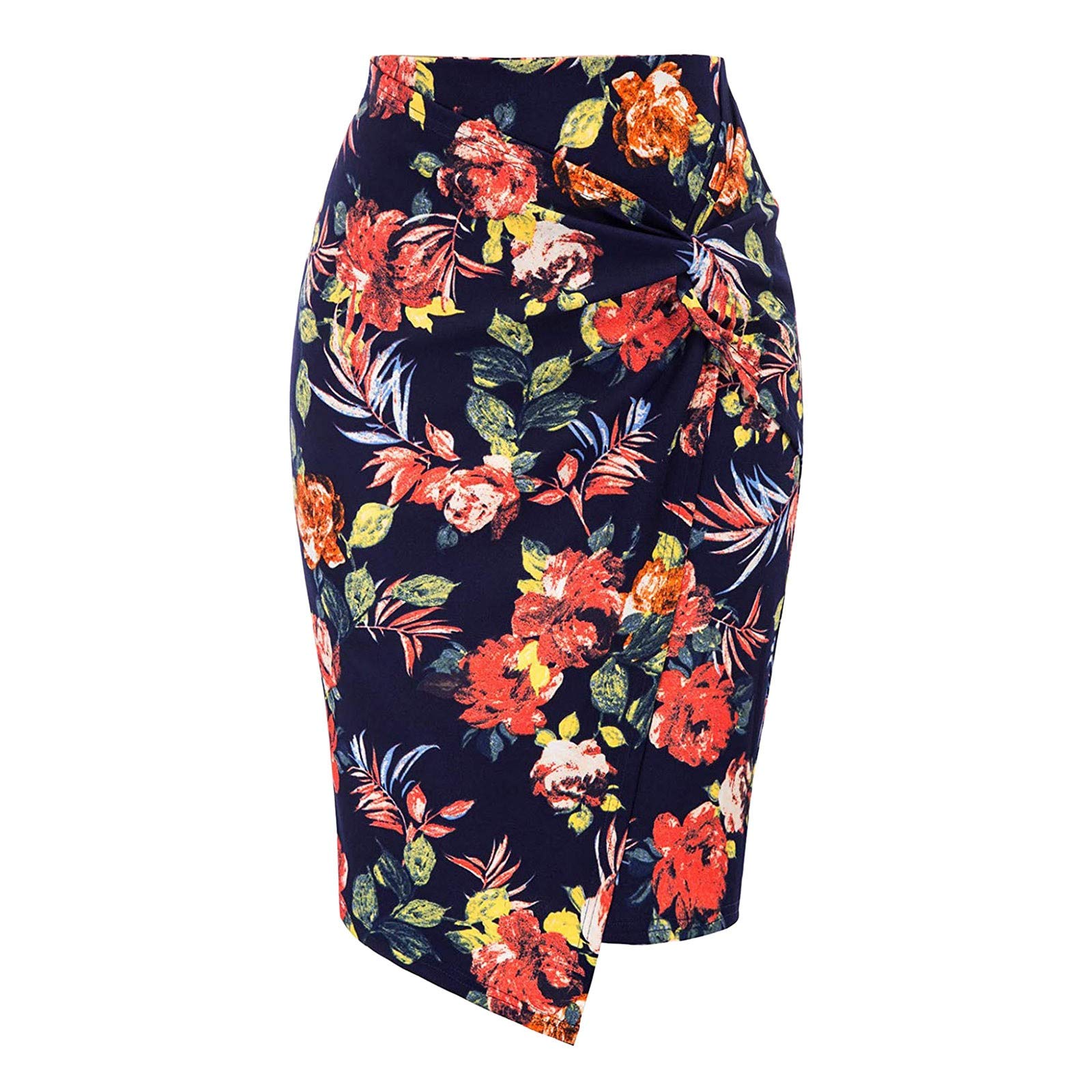Elegant Floral Print Pencil Skirt for Women - Office Workwear & Modest Casual Dress with Twist Detail | Perfect for Business Attire, Professional Outfits & Everyday Wear