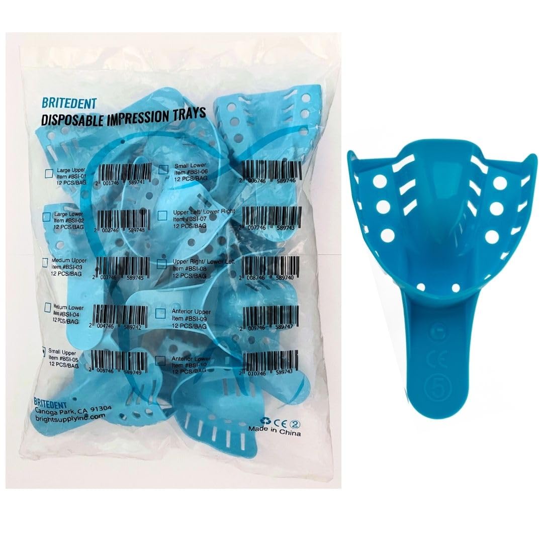 Disposable Latex-Free Perforated Dental Impression Trays - 12 Pcs Small Upper (#5) for Accurate Dental Molds | Ideal for Dentists, Orthodontists & Dental Labs