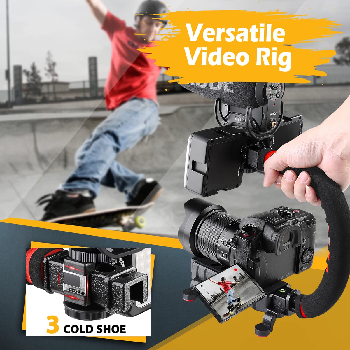 Zeadio Universal Smartphone Camera Stabilizer - Handheld Video Grip for iPhone, Android, DSLR, Action Cam & Camcorder | Perfect for Vlogging, Live Streaming & Smooth Video Recording