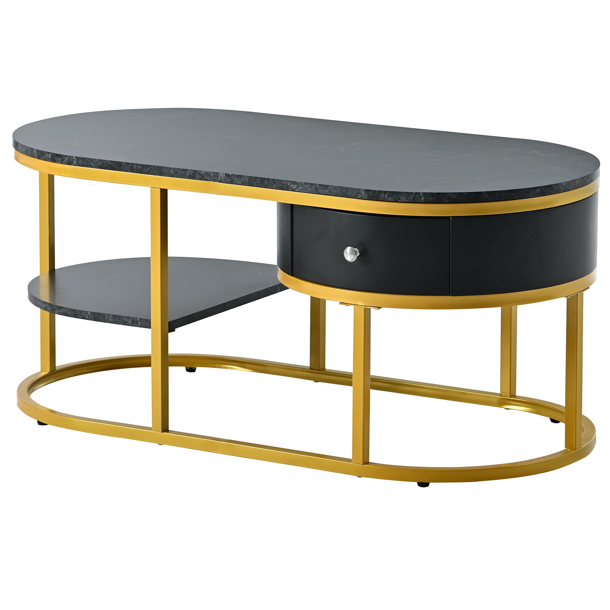 Modern Coffee Table with 2 Drawers & Faux Marble Top - Stylish Center Table with Storage Shelves - Elegant Living Room Furniture for Small Spaces & Home Decor