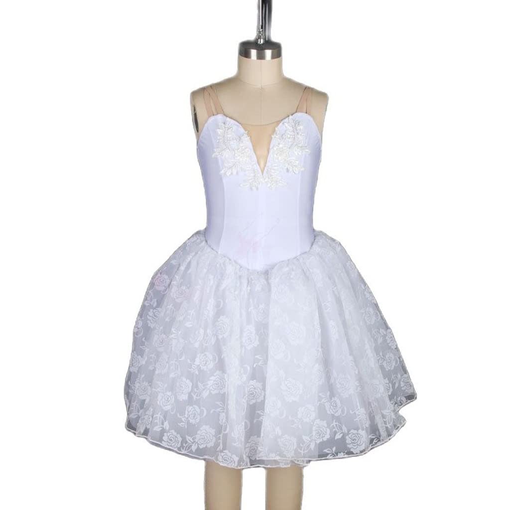 Elegant White Spandex Unitard with Applique & Long Tulle Skirt - Swan Lake Ballet Costume for Adults | Professional Dance Performance Tutu (White, Size MA) - Perfect for Ballet Recitals, Theatrical Performances & Dance Competitions