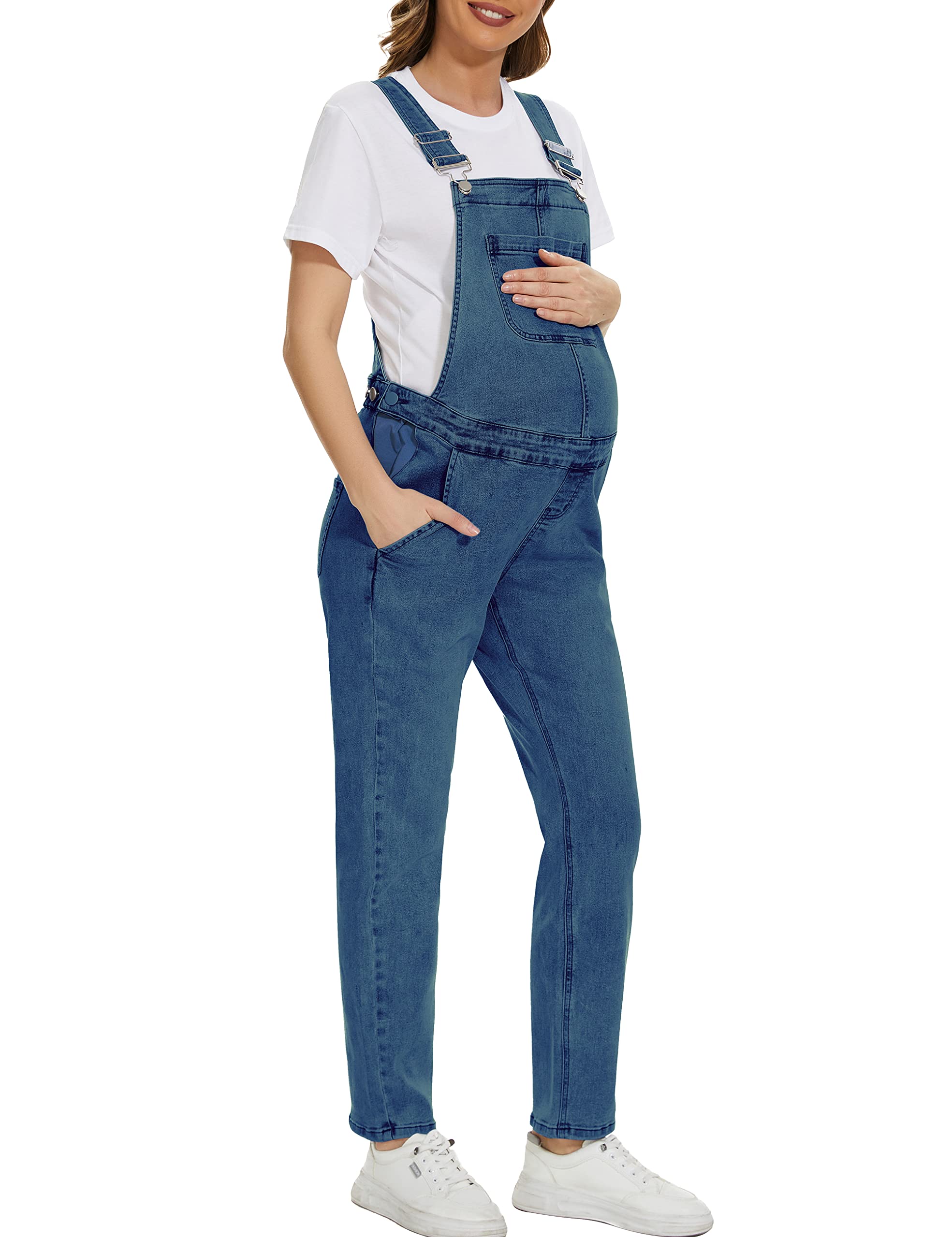 Yuangbang Women's Maternity Denim Overalls - Stretchy Comfortable Pregnancy Jumpsuit with Adjustable Straps for Expecting Moms | Perfect for Casual Wear, Baby Showers & Maternity Photos