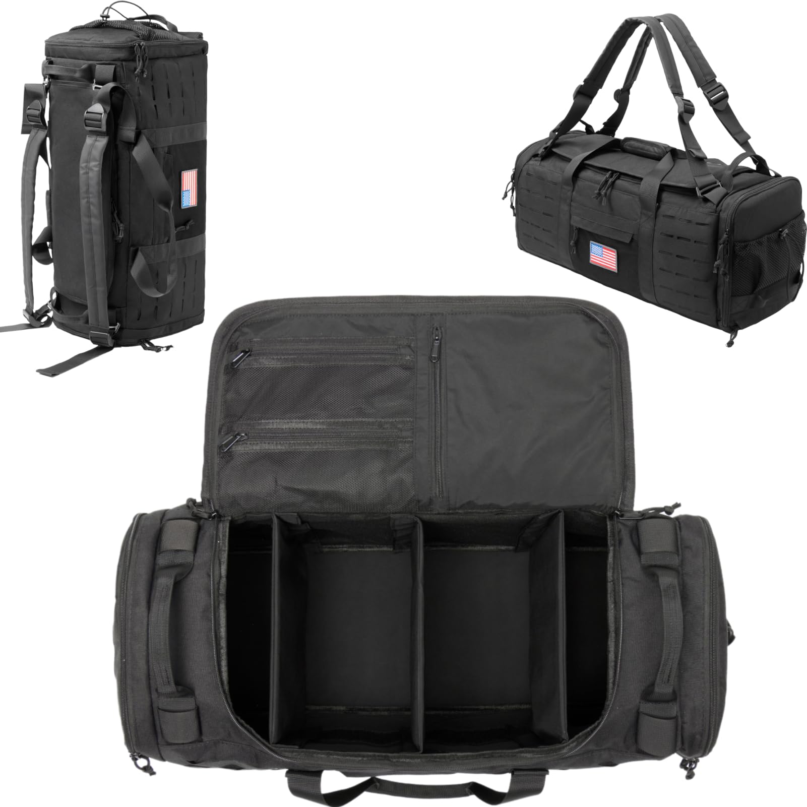 CONTAIL 48L Military Tactical Molle Duffle Bag - Waterproof Gym & Travel Backpack with Shoe Compartment, Detachable Straps for Outdoor Camping, Hiking & Sports Gear Storage (Black)