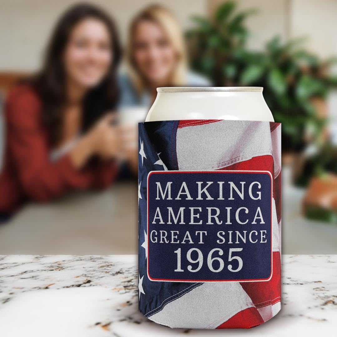 48-Pack Drink Can Coolers for 60th Birthday Party - Vintage 1965 America Theme - Perfect for BBQ, Tailgating & Patriotic Celebrations