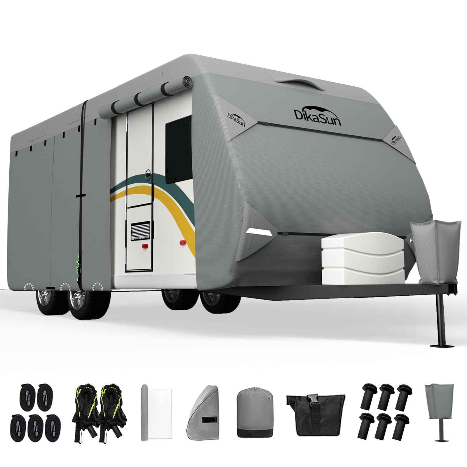Upgraded 7-Layer Waterproof RV Cover for 18-20 ft Travel Trailers & Toy Haulers | Includes Tongue Jack & Gutter Protection | All-Weather Protection for Outdoor Storage & Camping Trips