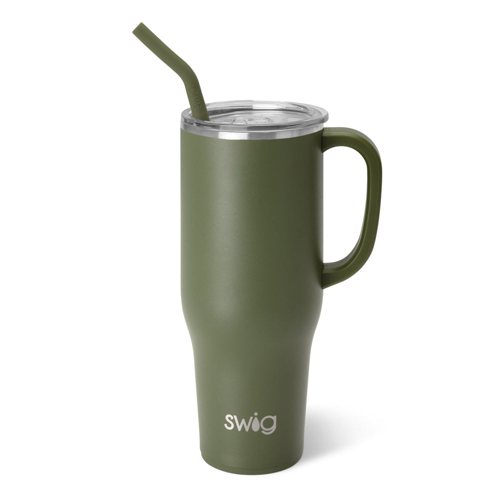 Olive Mega Mug 40oz - Large Insulated Stainless Steel Tumbler with Lid & Straw - Perfect for Coffee, Tea, Water - Great for Office, Travel, Gym & Outdoor Activities