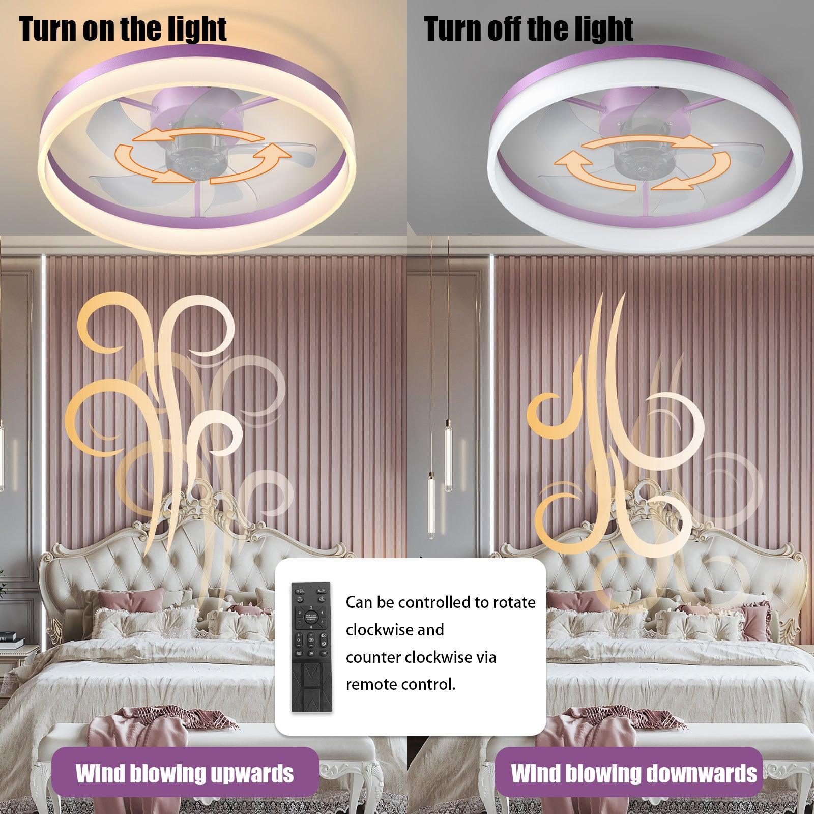 Modern LED Ceiling Fan with Dimmable Lights - Ultra-Thin Embedded Installation, Purple | Perfect for Bedroom, Living Room & Office Cooling & Lighting