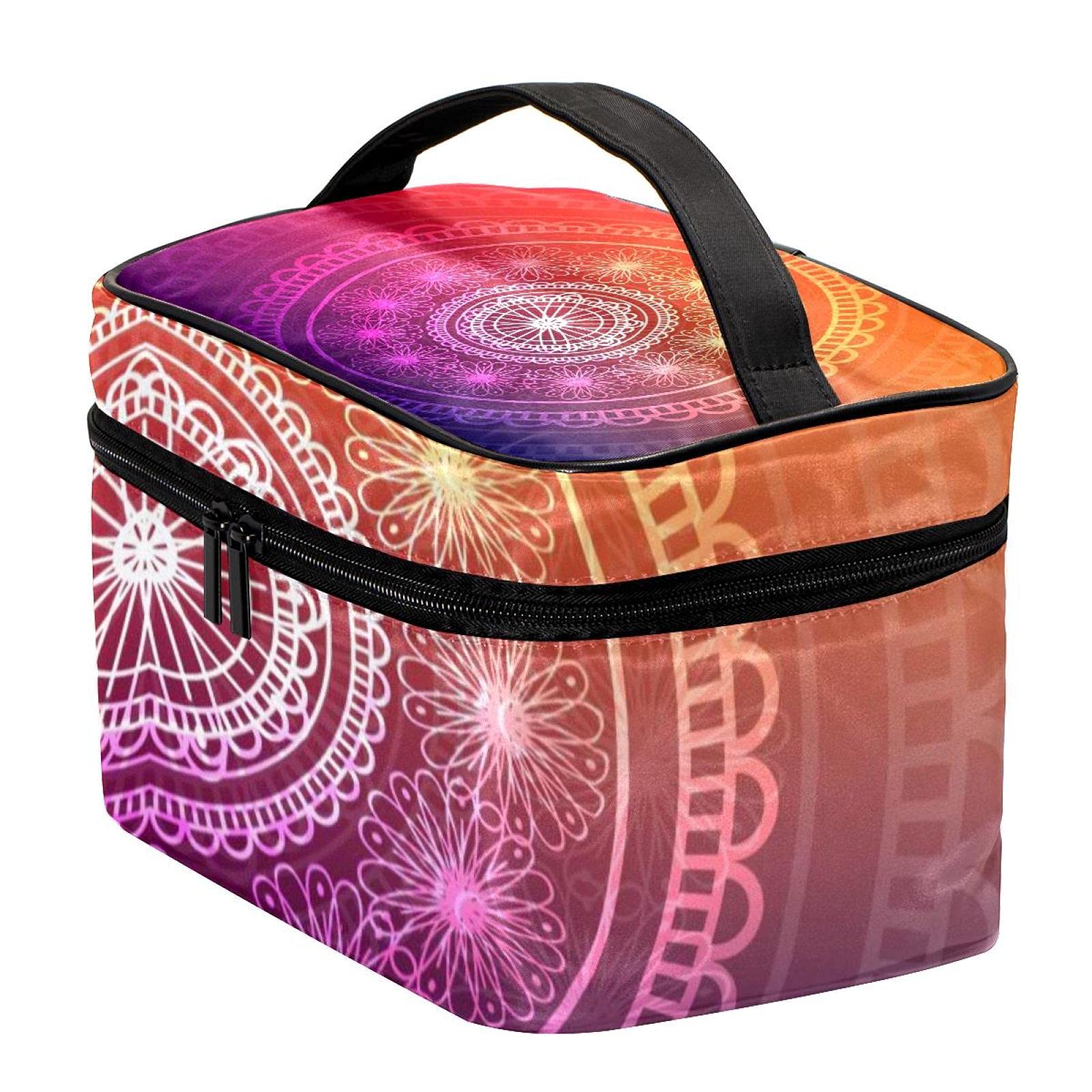 Abstract Colorful Mandala Pattern Travel Makeup Bag - Large Cosmetic Organizer with Zipper for Women & Girls | Perfect for Vacation, Gym, Beach & Daily Essentials Storage