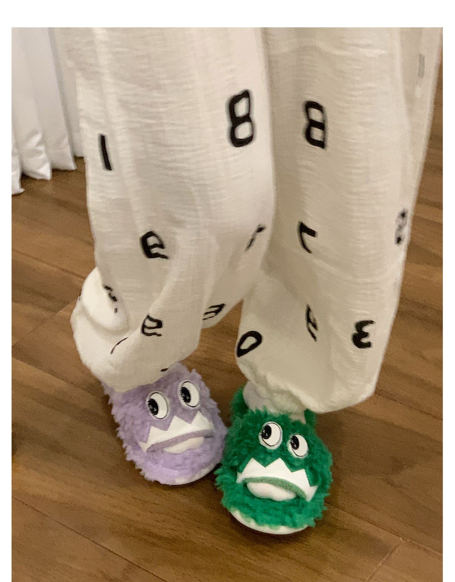 Funny Eyes Fuzzy Slippers - Fluffy Kawaii House Slippers for Women | Cute & Comfortable Indoor/Outdoor Slippers for Home, Dorm, Spa & Lounge Wear