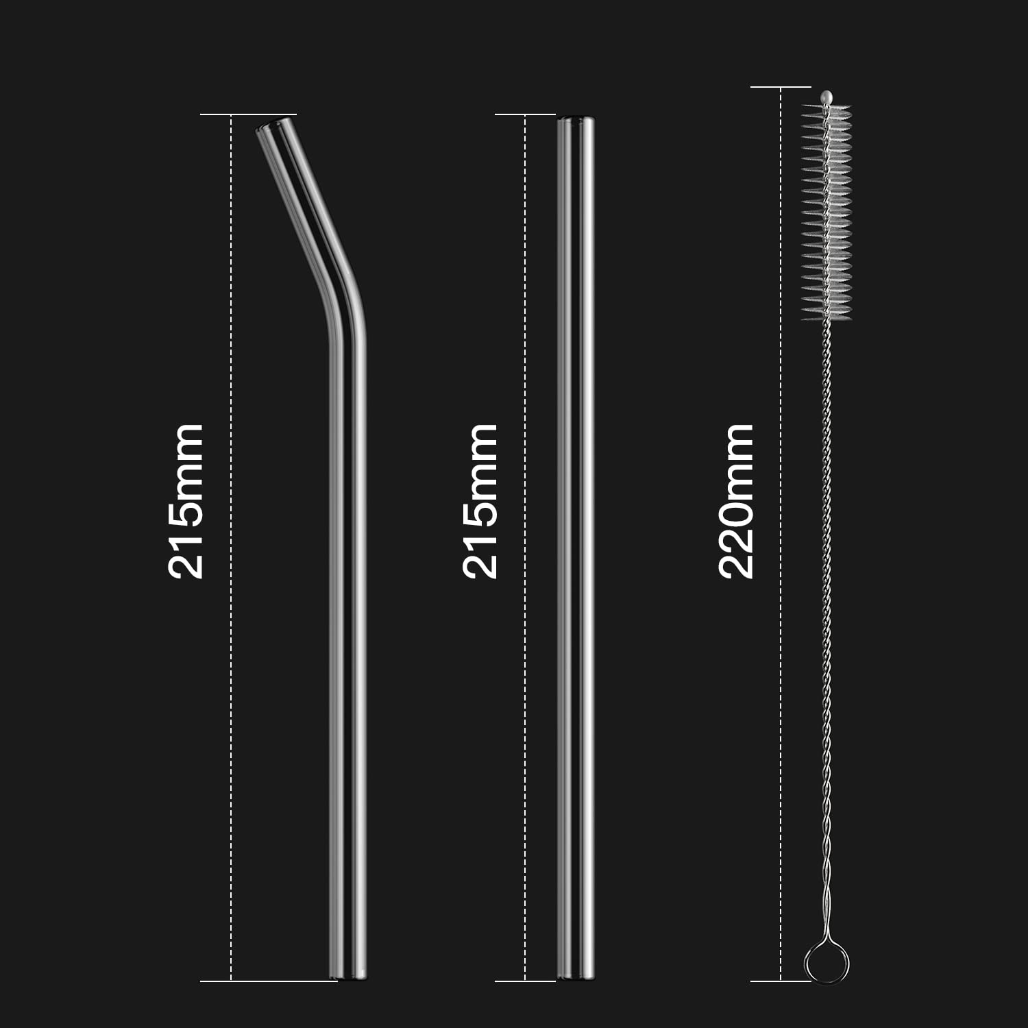 12-Pack Reusable Glass Straws - 6 Straight & 6 Bent with Brushes for Smoothies, Juice, Tea