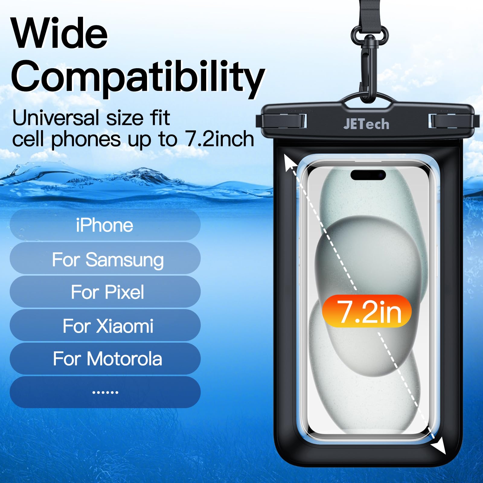 JETech Waterproof Phone Pouch 2 Pack - IPX8 Dry Bag for iPhone 16 15 14 13 Pro Max & Galaxy S24 S23 Ultra (Up to 7.2
