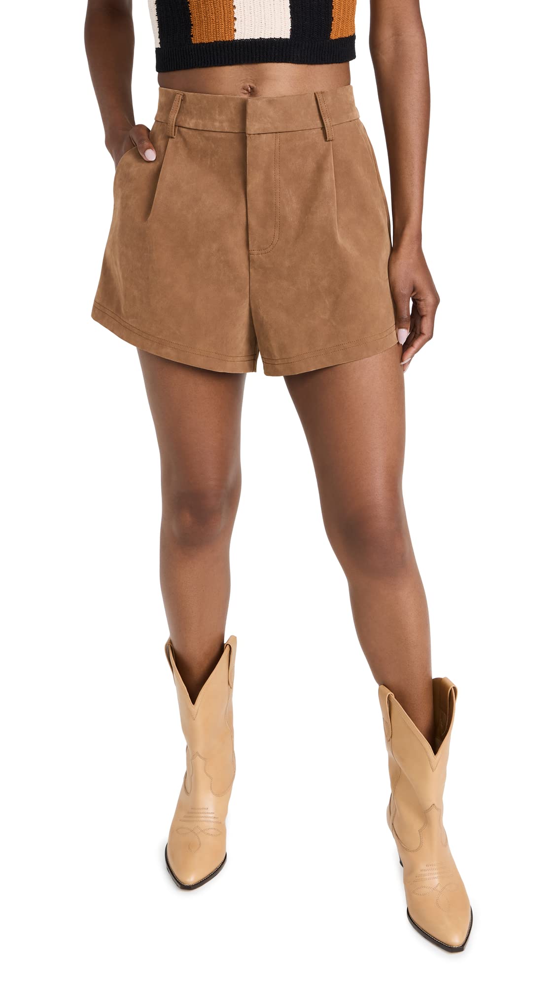 Free People Roma Vegan Suede Shorts for Women - Mocha Brown Size 8-10 | High Waisted Summer Shorts for Casual Outfits, Beach Vacations & Music Festivals