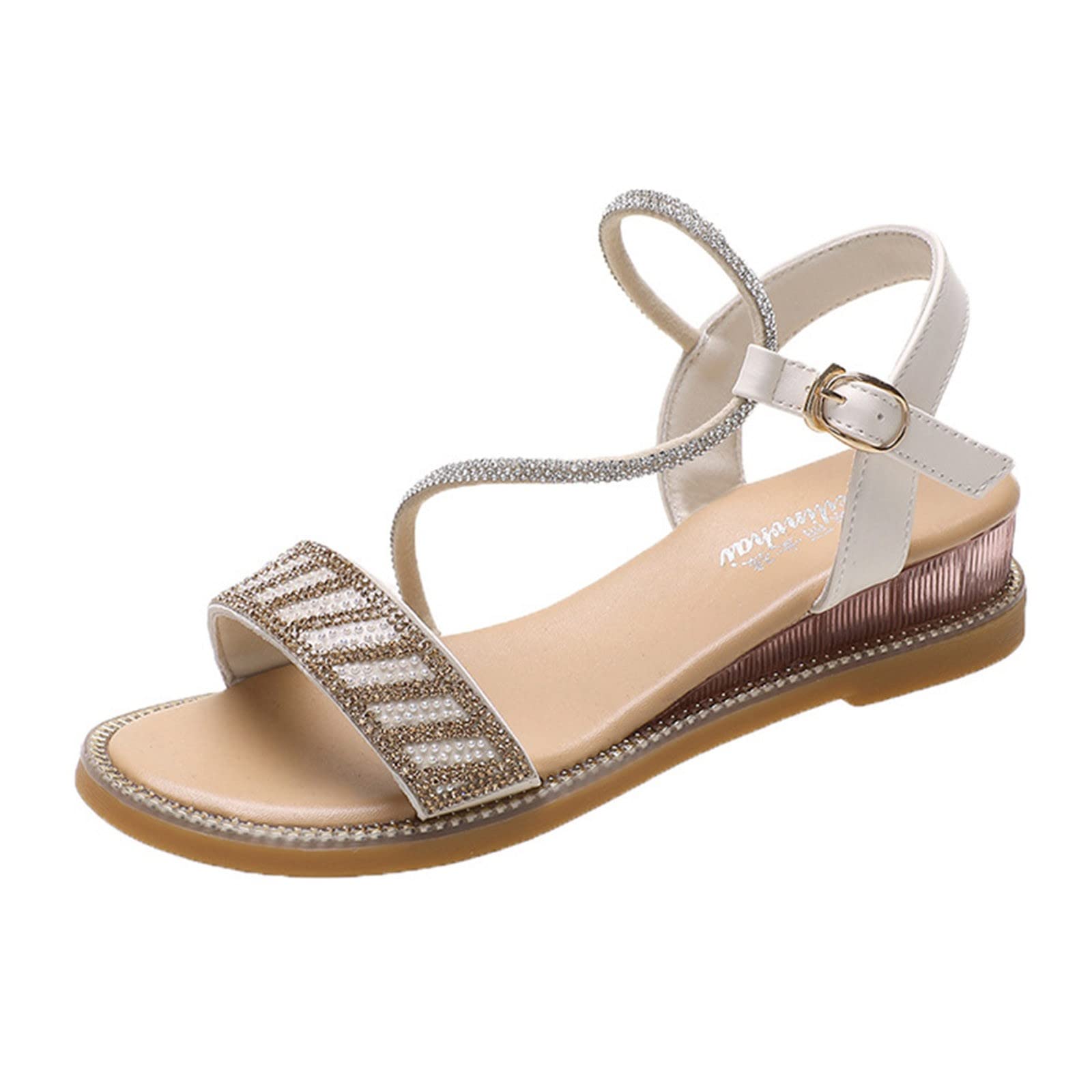Elegant Women's Rhinestone Roman Sandals - Open Toe Summer Wedge Slippers for Beach, Wedding & Casual Outings | Fashionable Knot Design Dressy Sandals
