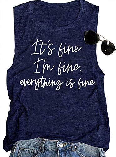 Funny Sarcastic Vintage Graphic Tank Top for Women - 'It's Fine I'm Fine Everything is Fine' Muscle Tee - Perfect for Casual Wear, Girls Night Out & Summer Outfits